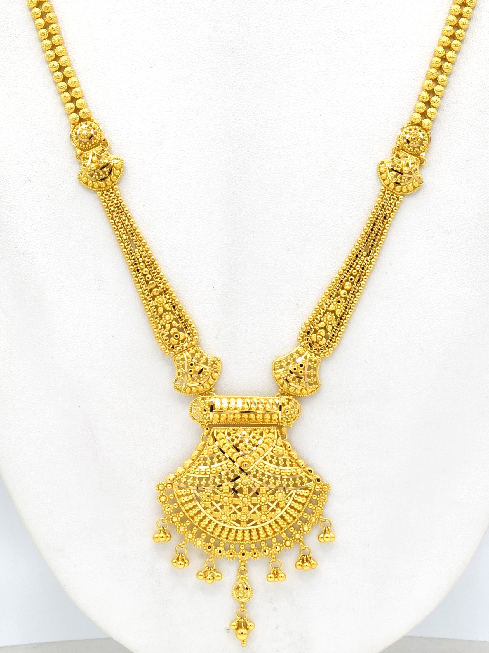 22ct Gold Filigree Long Necklace Set - Roop Darshan