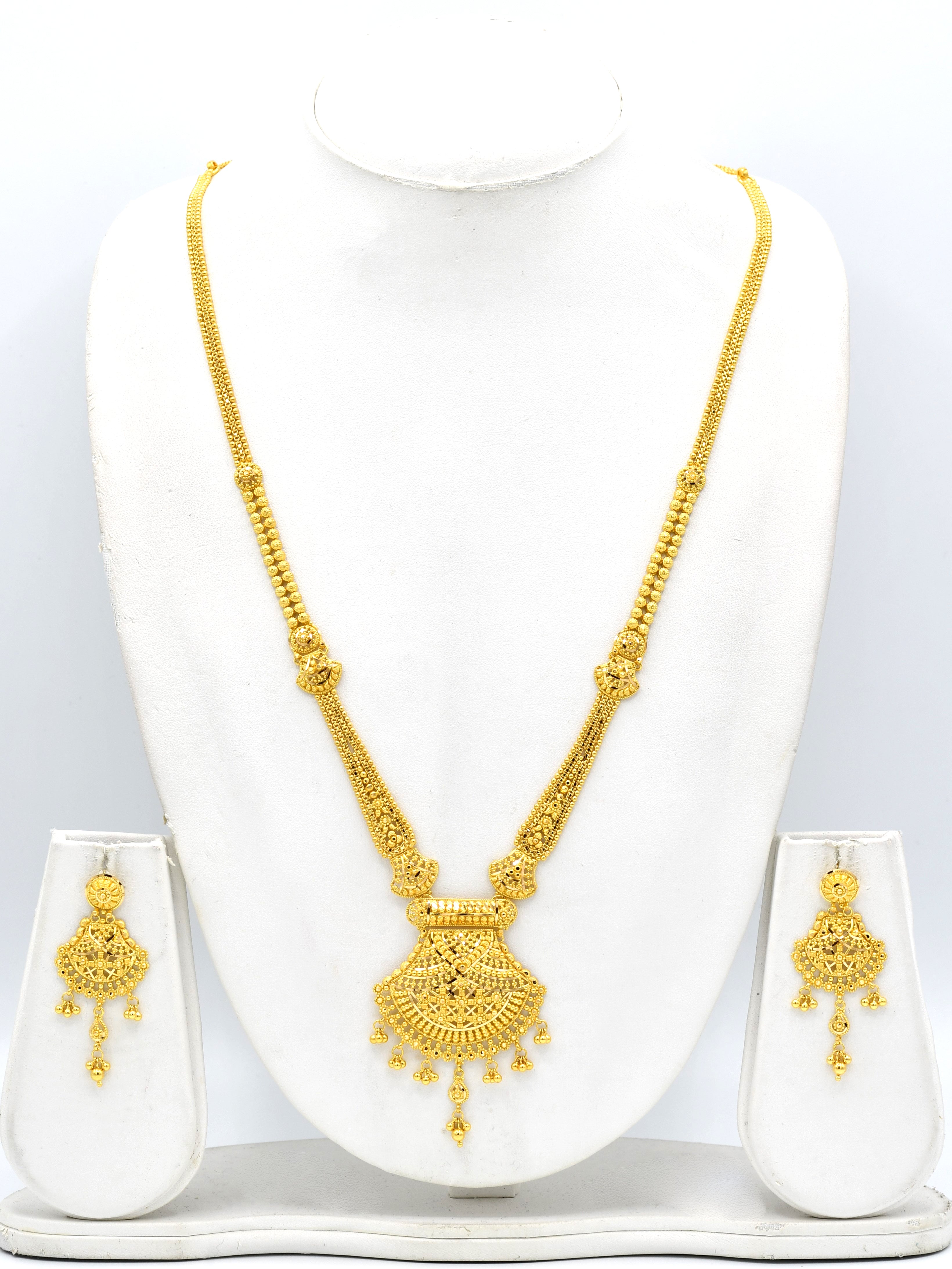 22ct Gold Filigree Long Necklace Set - Roop Darshan