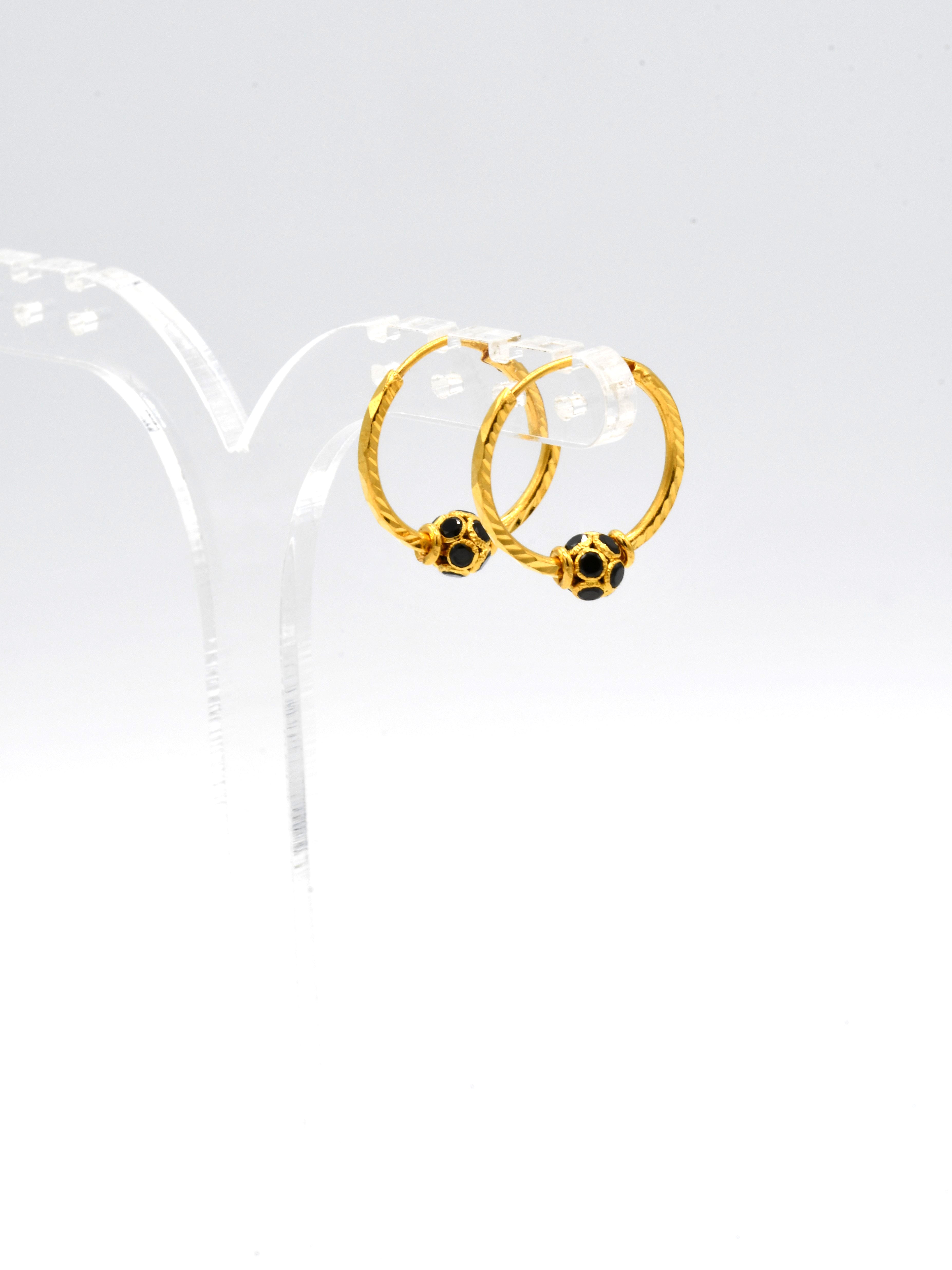 22ct Gold Black CZ Ball Bali - Roop Darshan