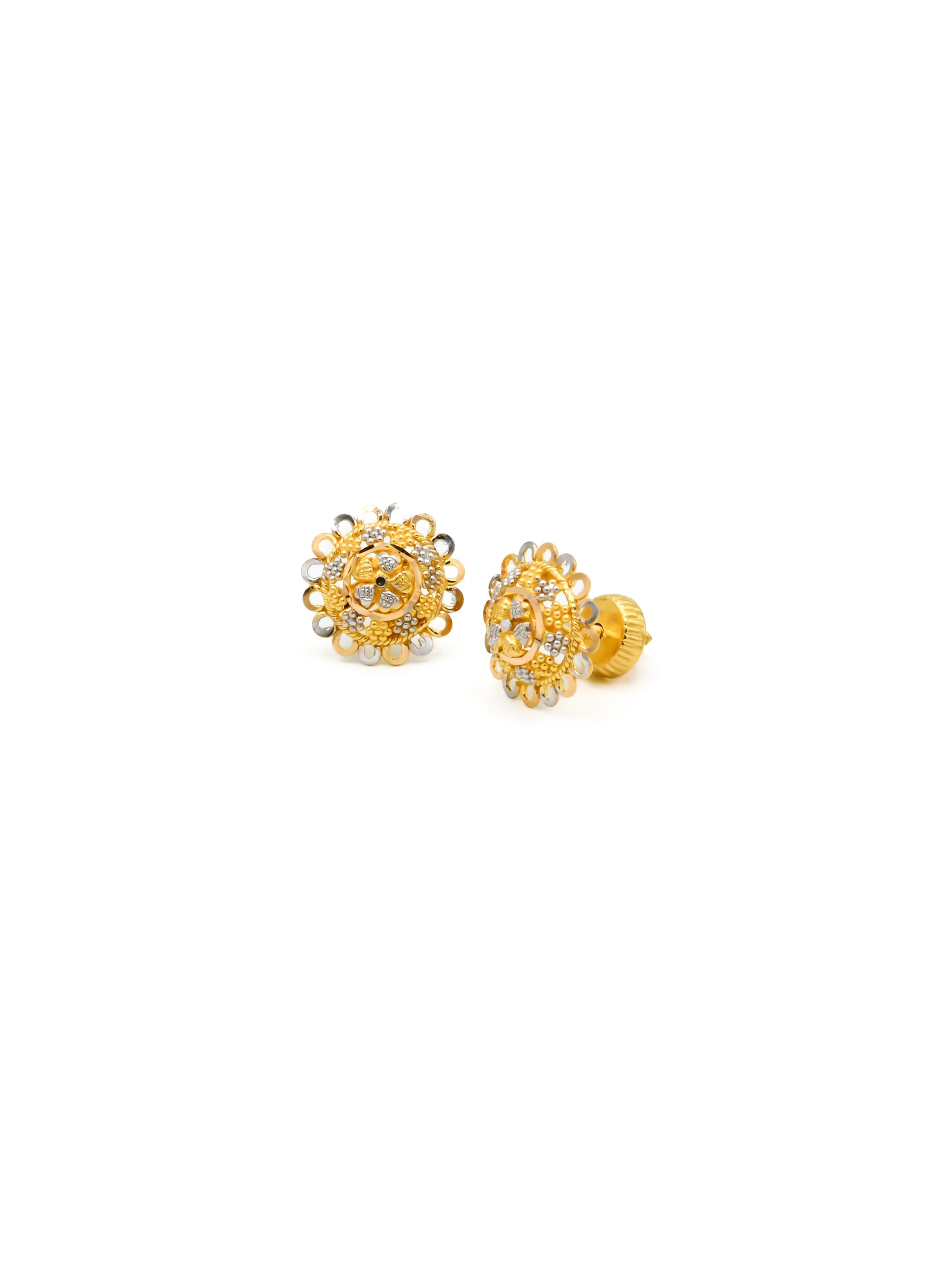 22ct Gold Two Tone Stud Earrings - Roop Darshan