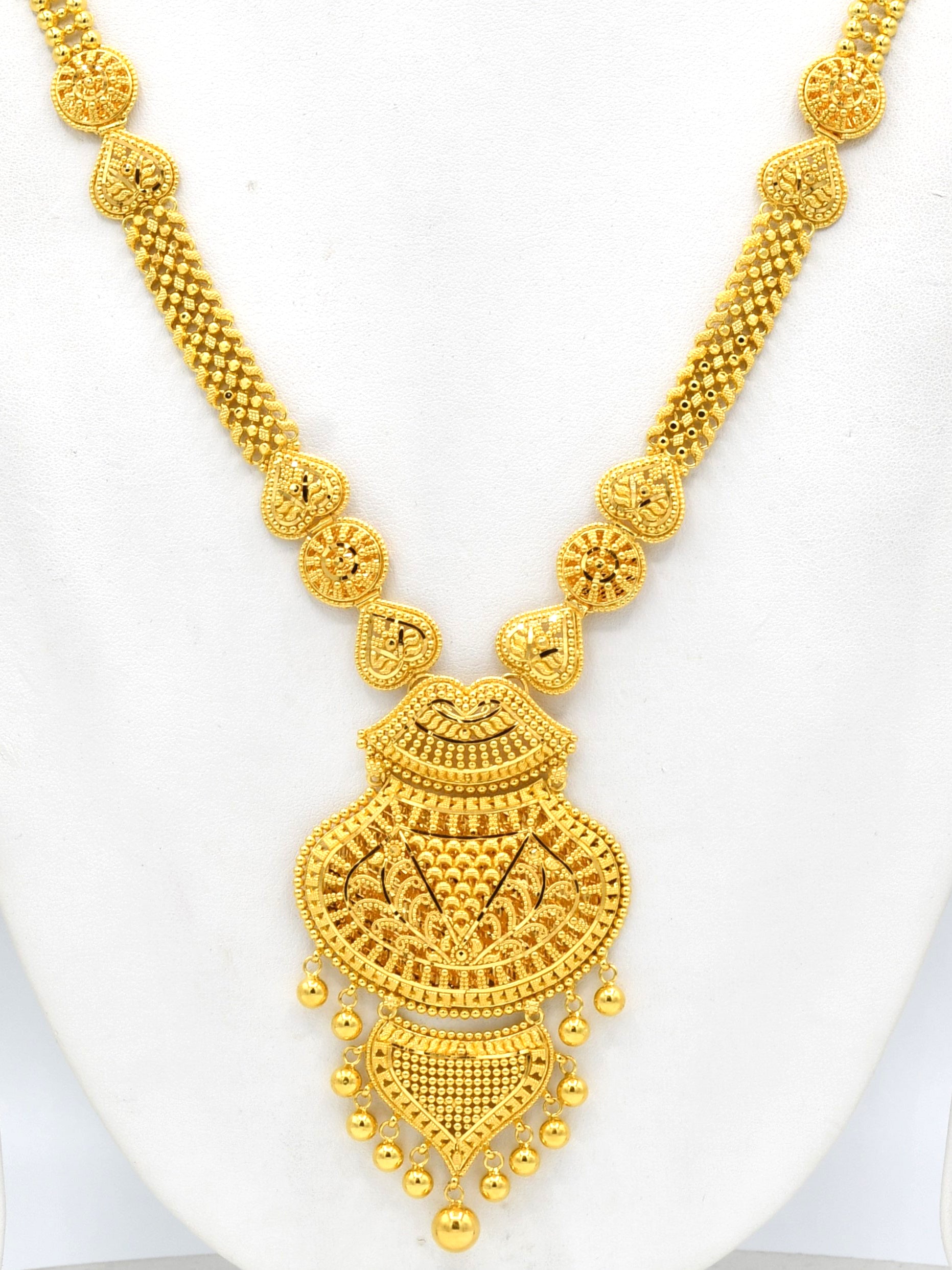 22ct Gold Filigree Long Necklace Set - Roop Darshan