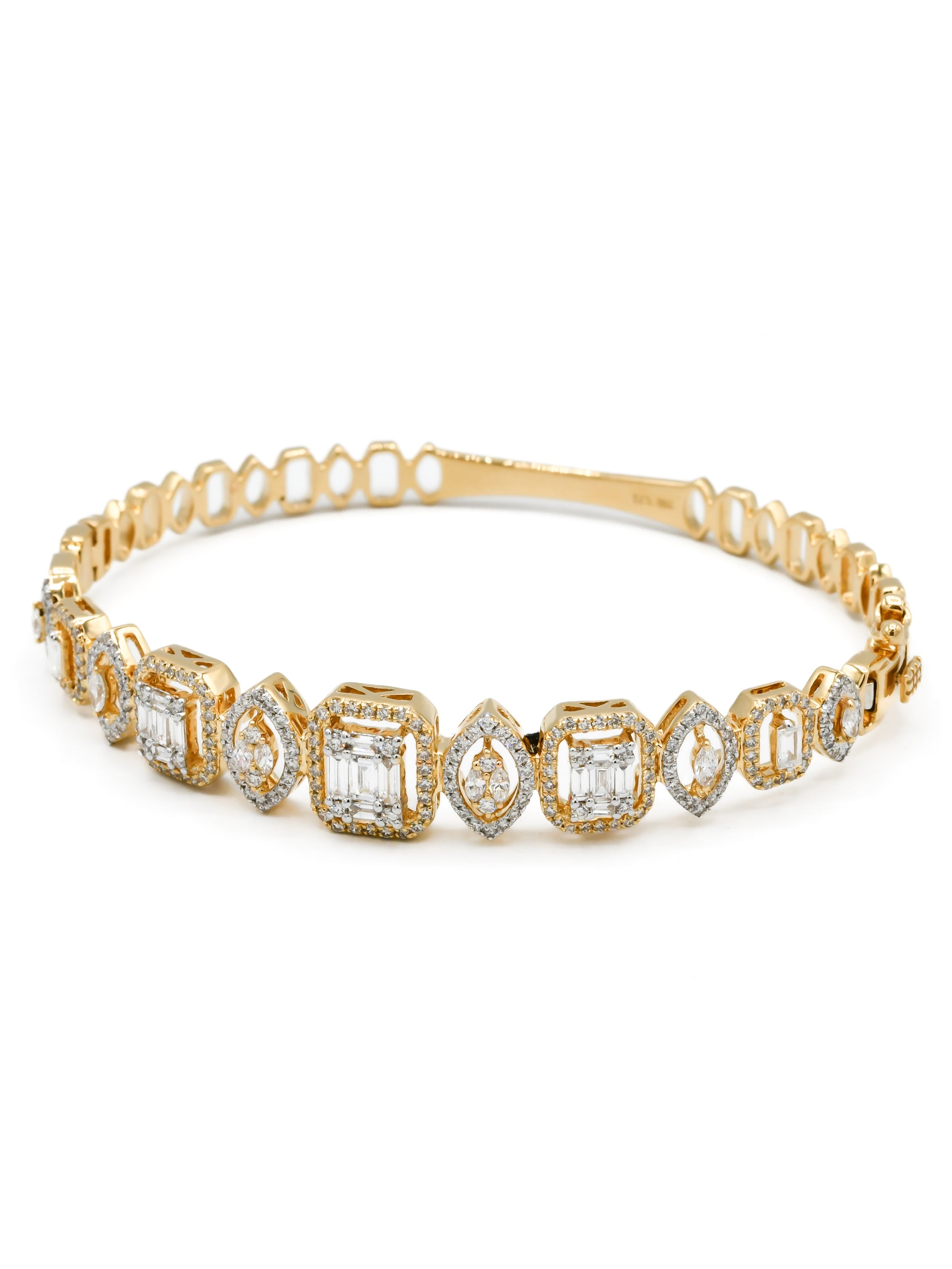 18ct Gold Diamond Two Tone 1 Piece Ladies Bangle 1.72 ct - Roop Darshan