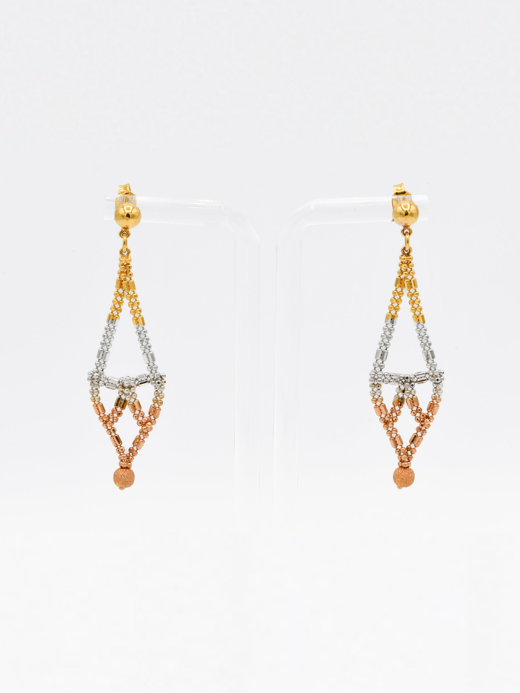 22ct Gold Three Tone Earrings - Roop Darshan