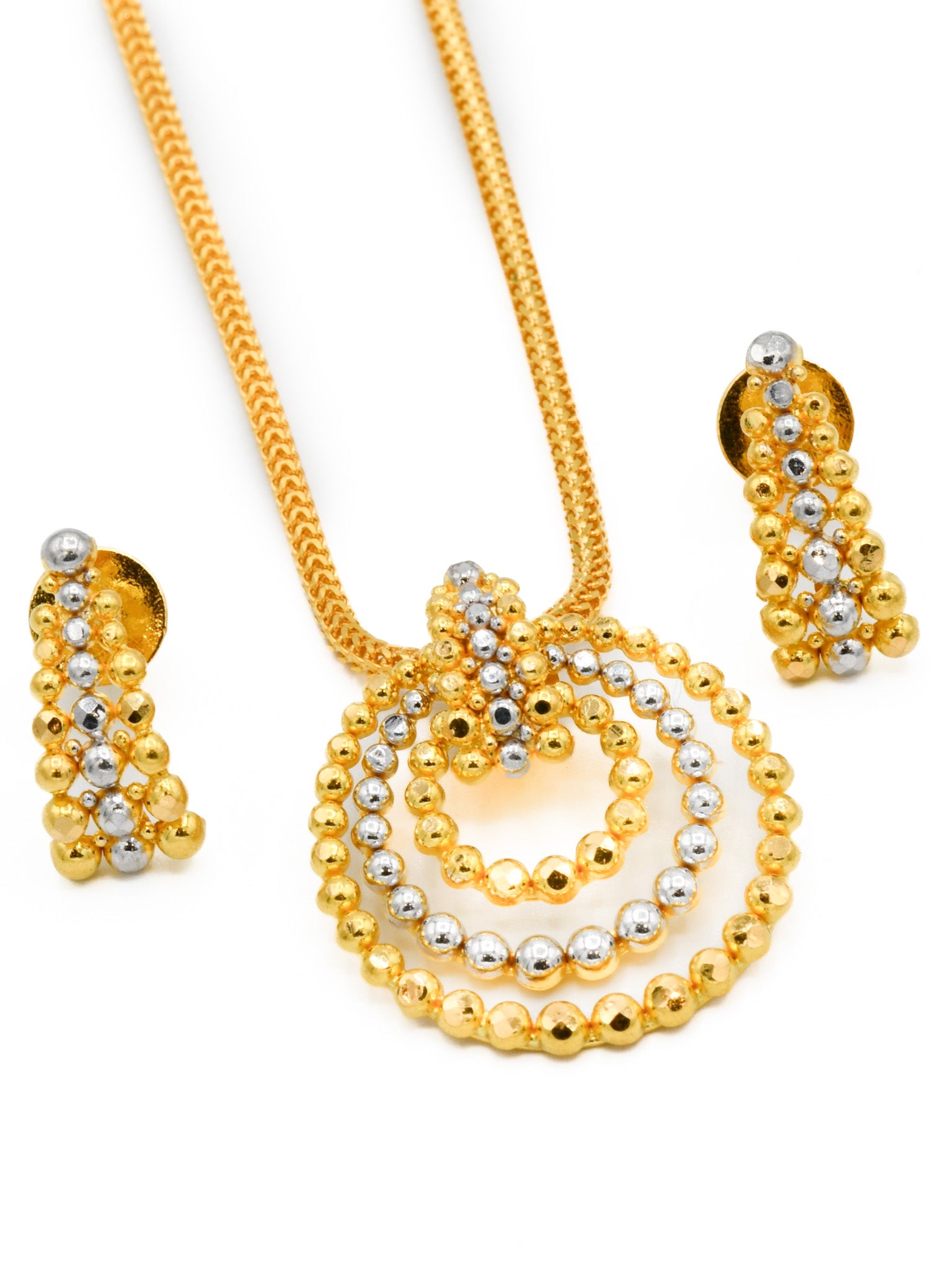 22ct Gold Two Tone Pendant Earrings Set - Roop Darshan