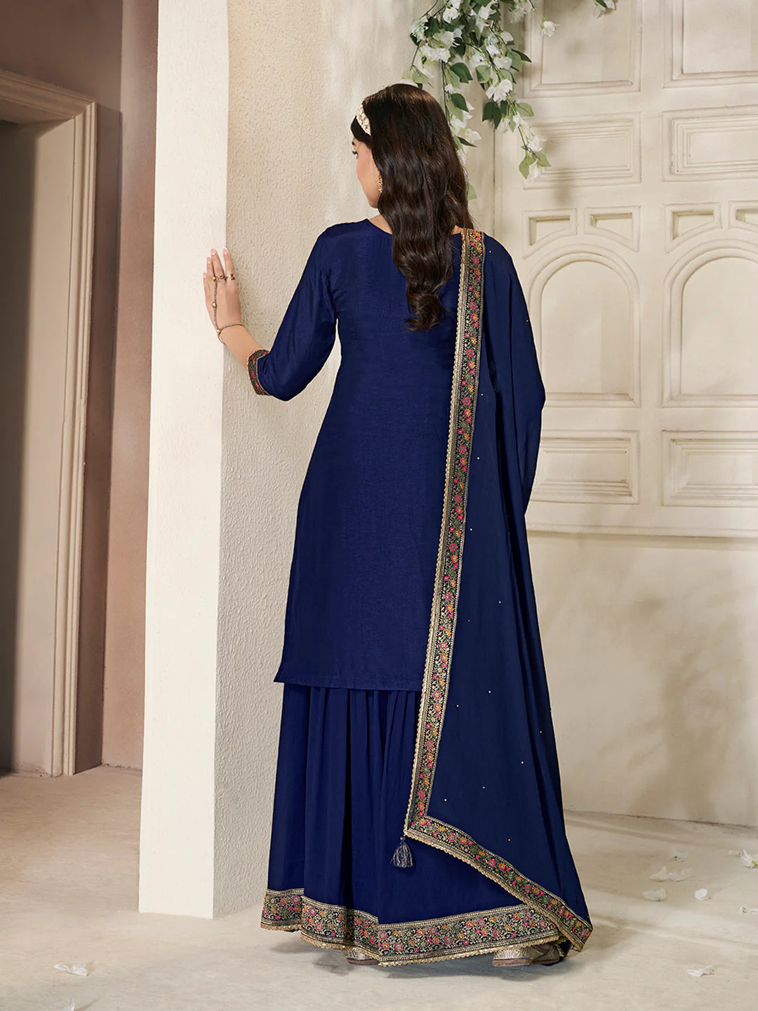 Neelima Silk Print Straight Palazzo Suit - Roop Darshan