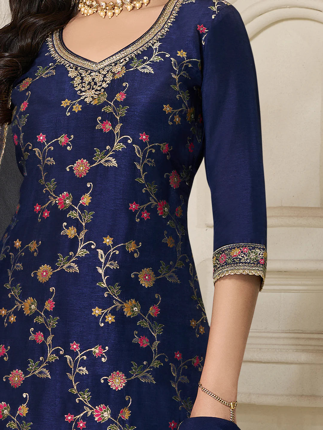Neelima Silk Print Straight Palazzo Suit - Roop Darshan
