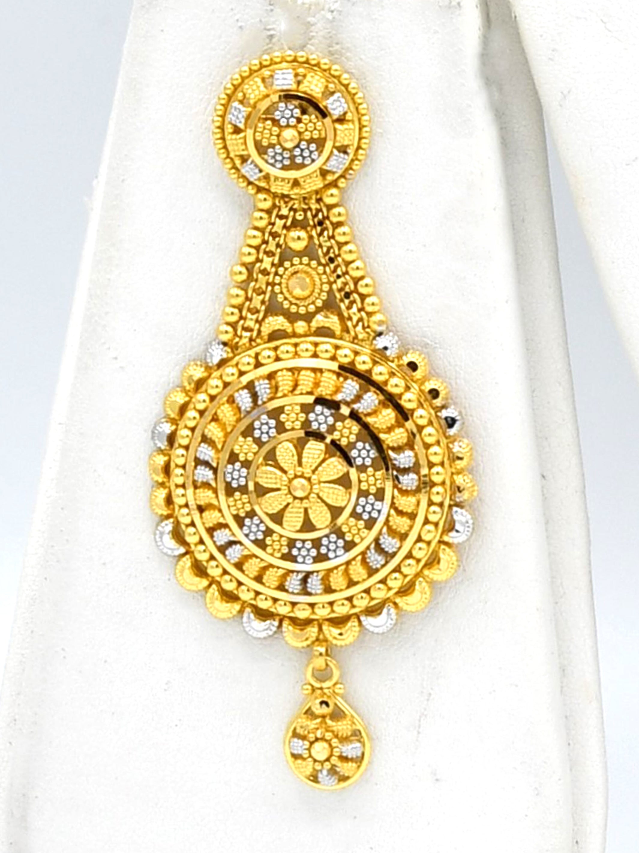 22ct Gold Filigree Two Tone Long Necklace Set - Roop Darshan