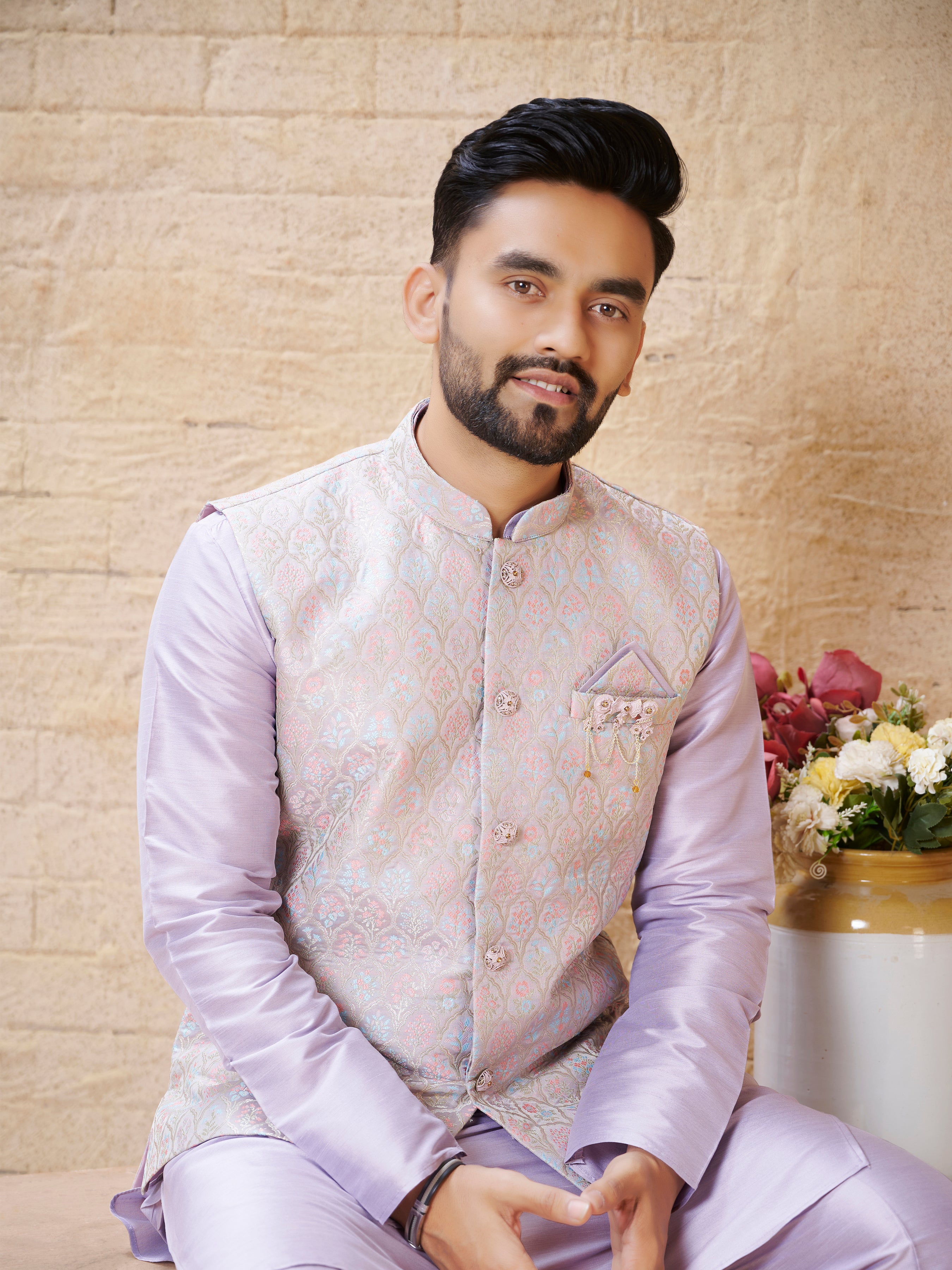 Mens Kurta Set With Jacket - Roop Darshan