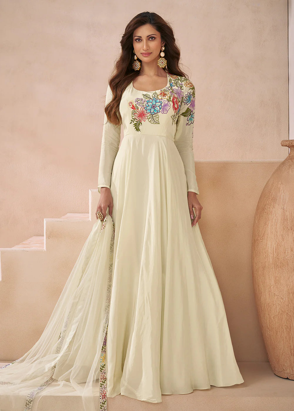Neema Long Gown With Dupatta