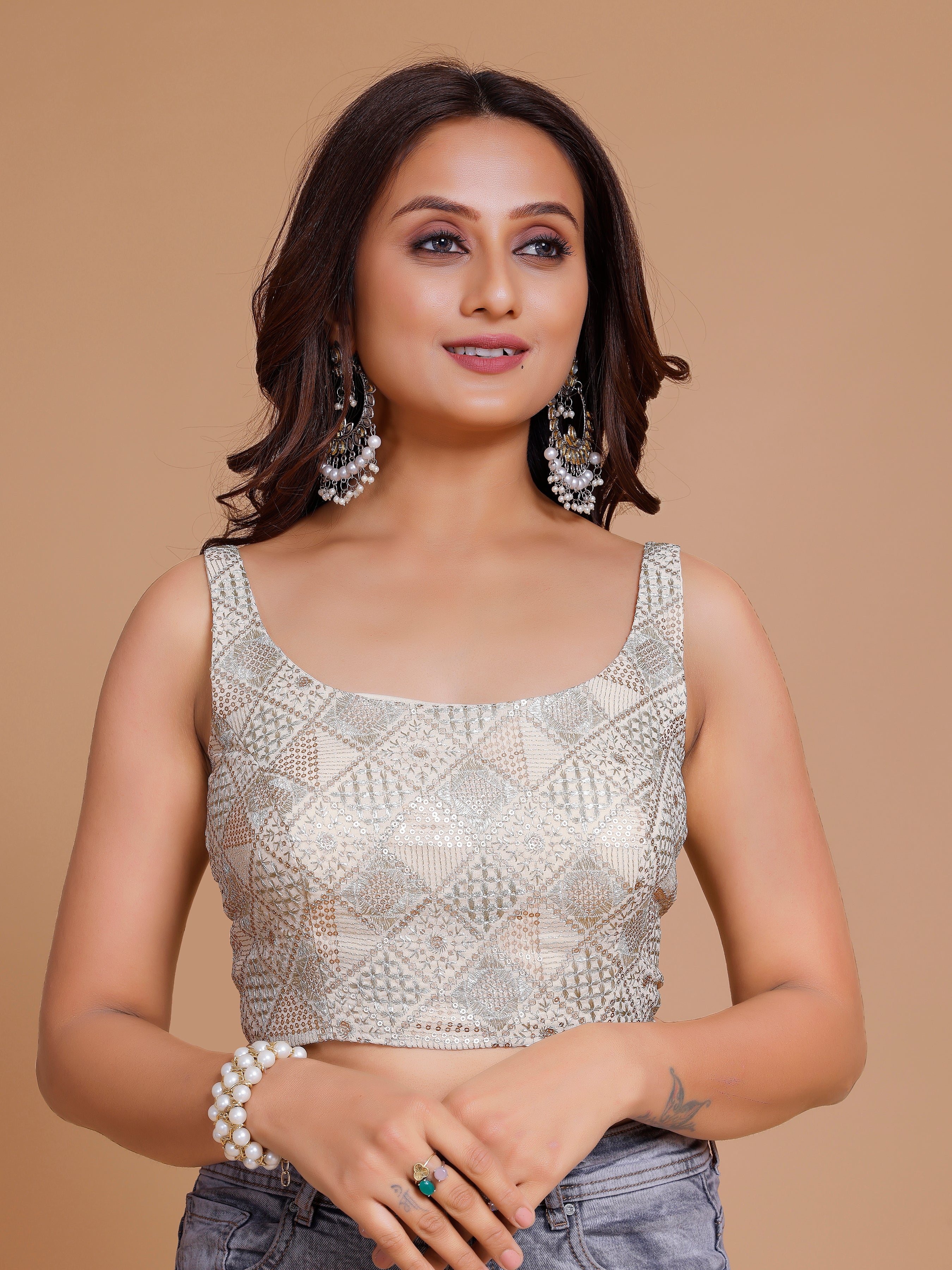 Georgette Embroidered Tiki Work Blouse - Roop Darshan
