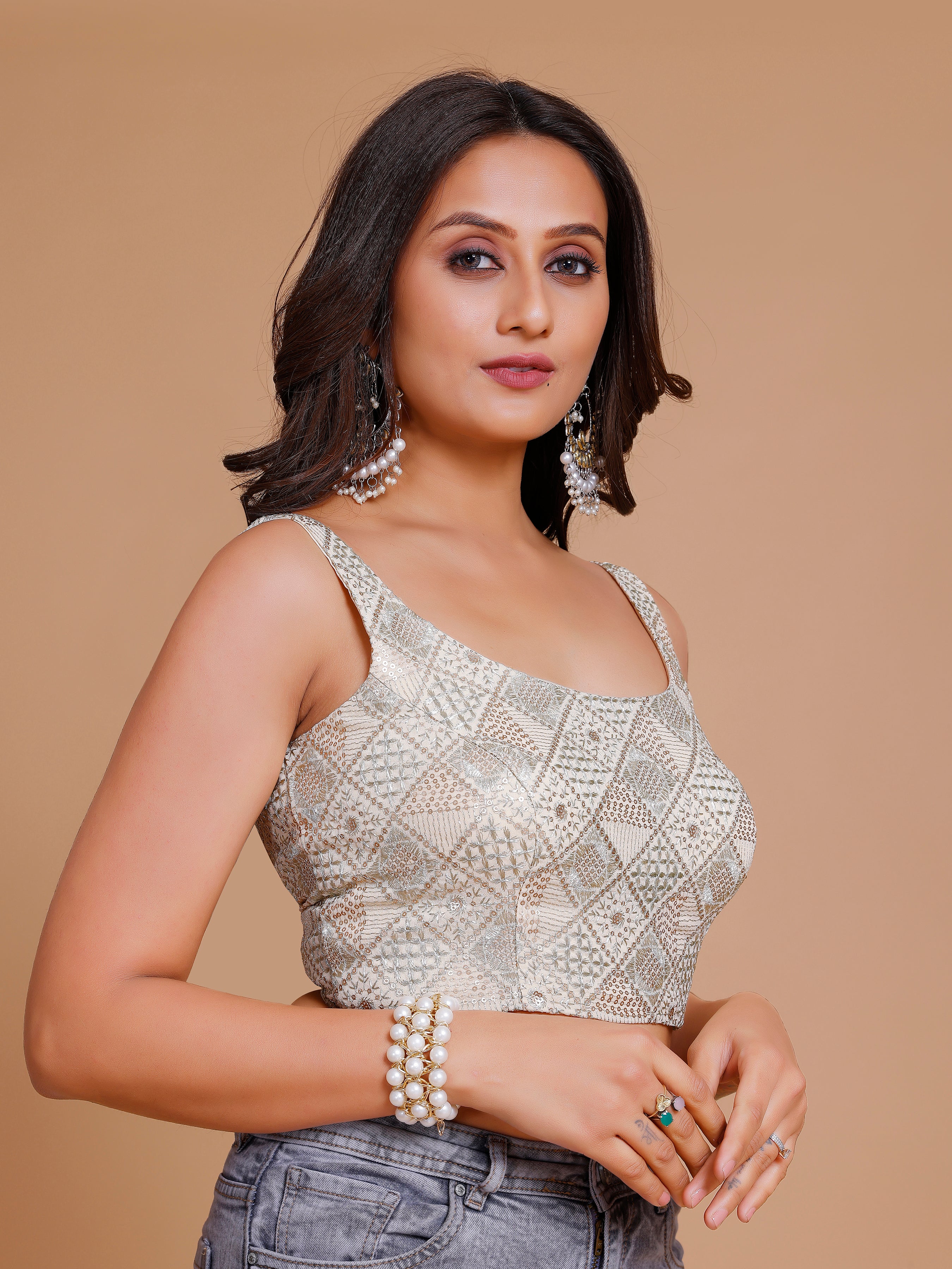 Georgette Embroidered Tiki Work Blouse - Roop Darshan