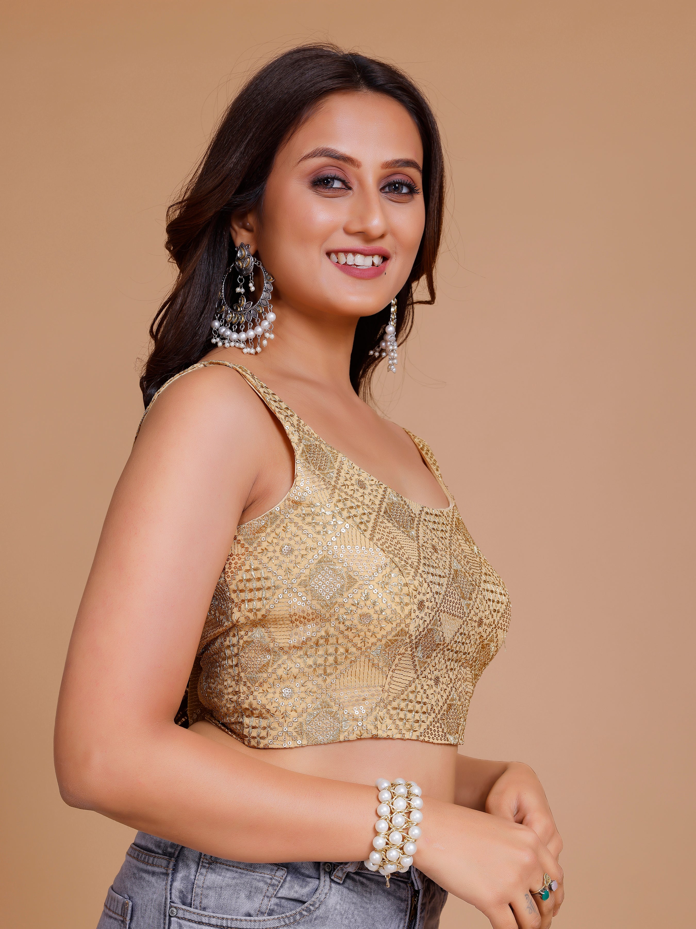 Georgette Embroidered Tiki Work Blouse - Roop Darshan
