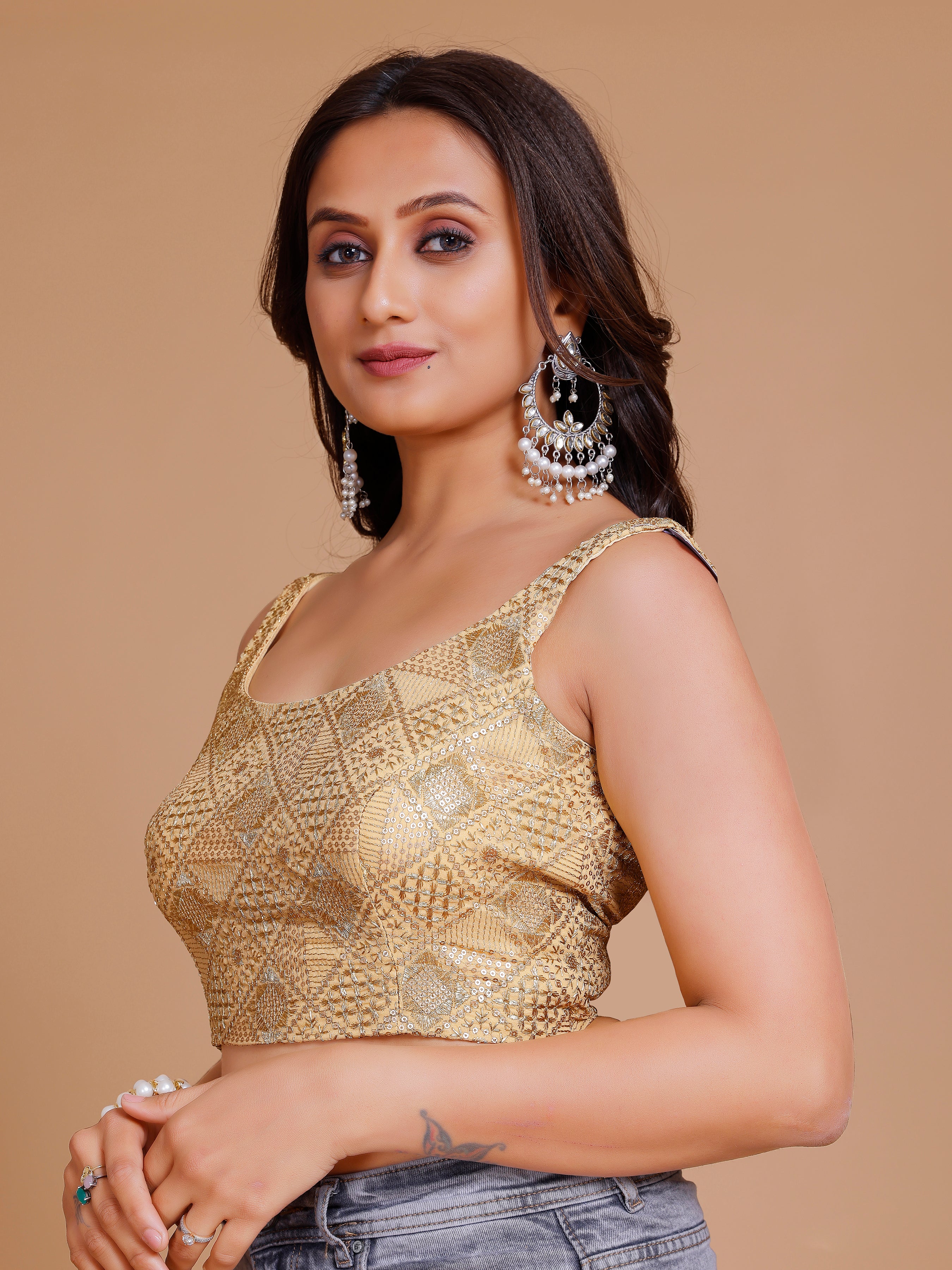 Georgette Embroidered Tiki Work Blouse - Roop Darshan