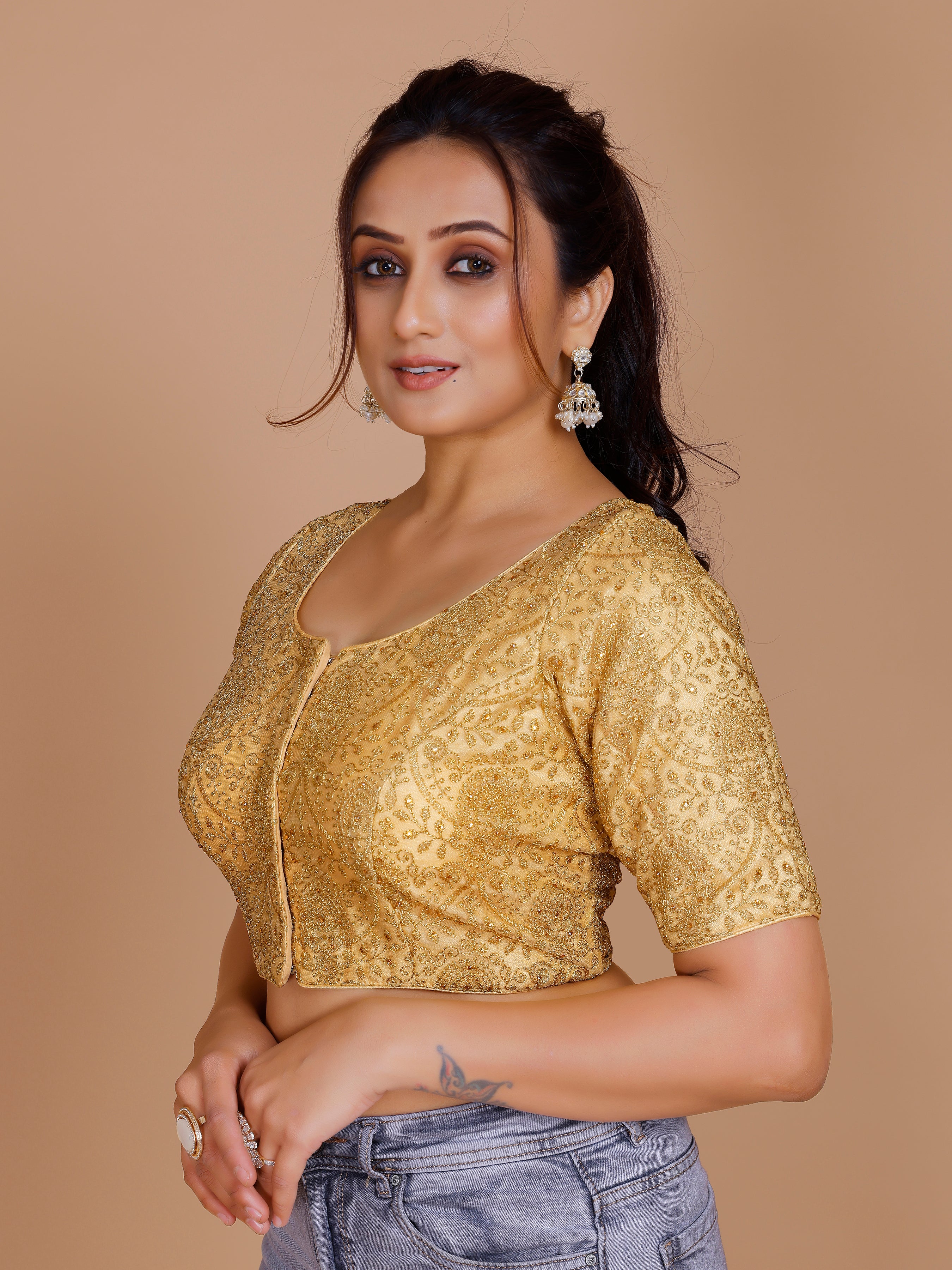 Net Embroidered Stone Work Blouse - Roop Darshan