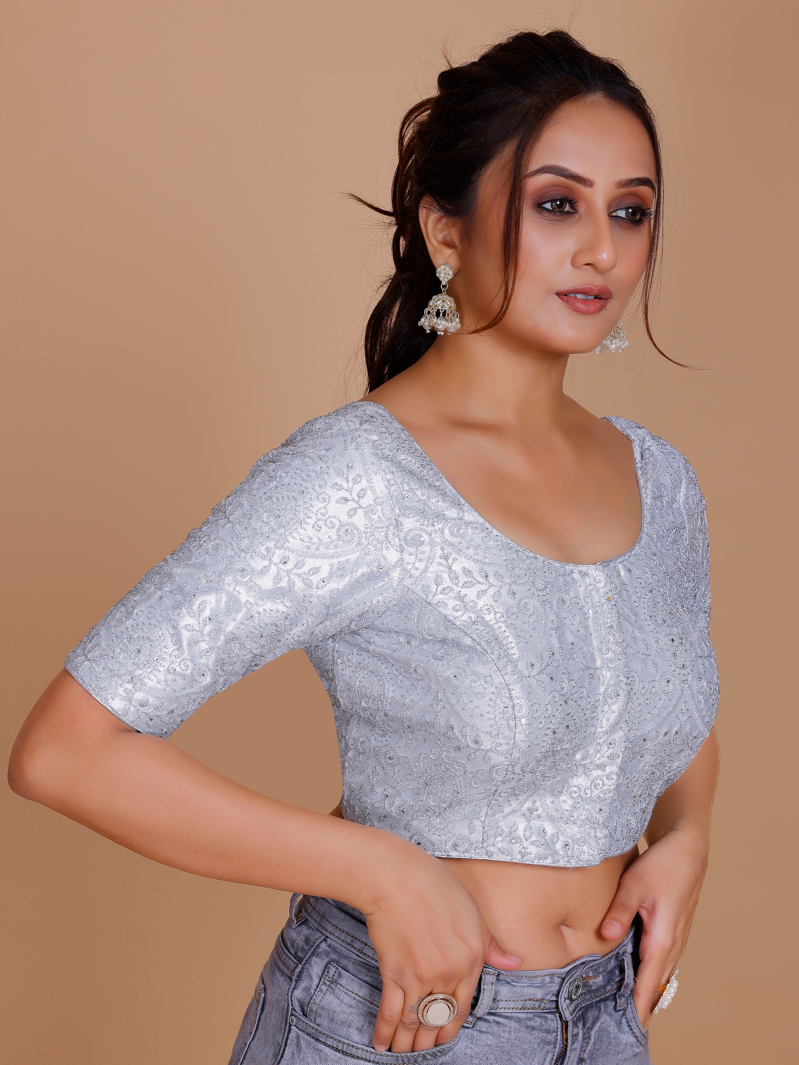 Net Embroidered Stone Work Blouse - Roop Darshan