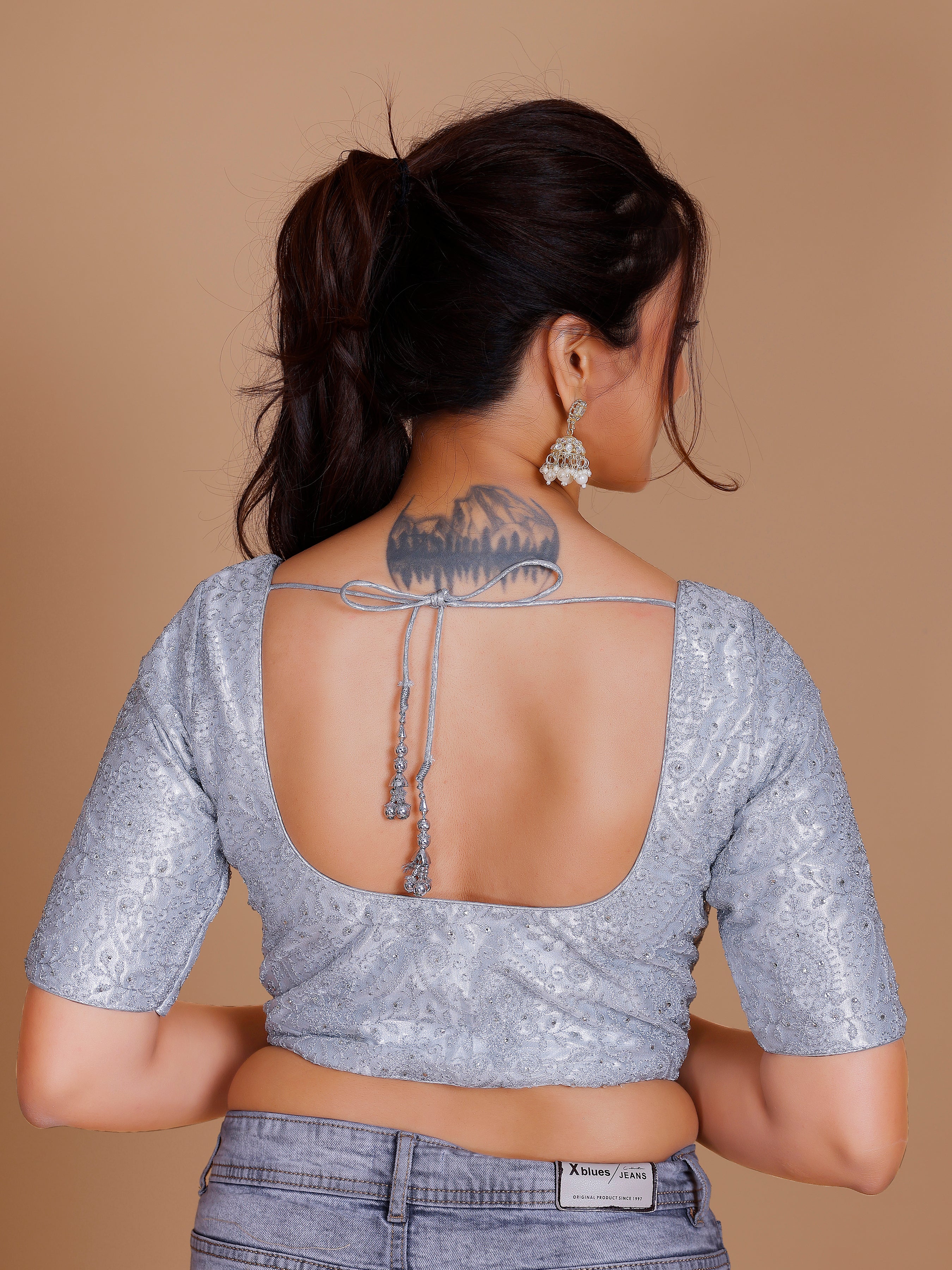 Net Embroidered Stone Work Blouse - Roop Darshan