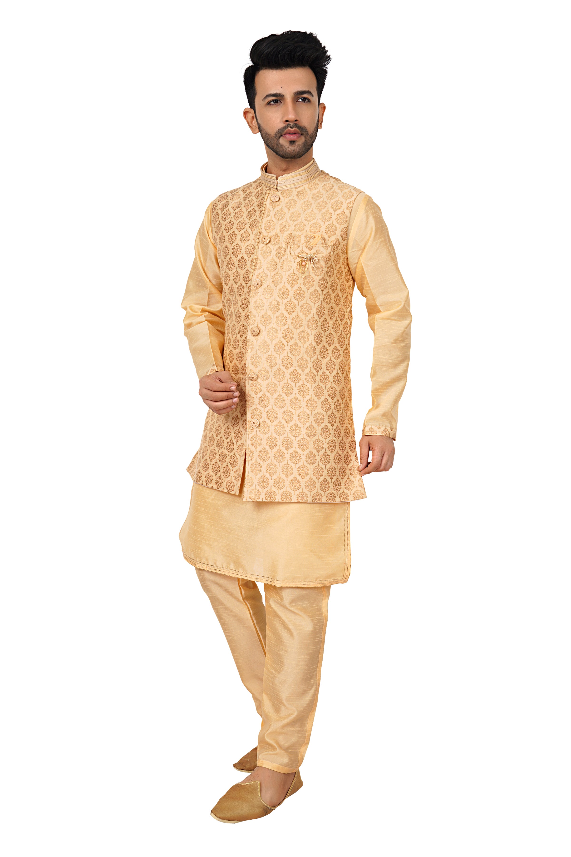 Silk Kurta Payjama With Brocade Jacket - Roop Darshan