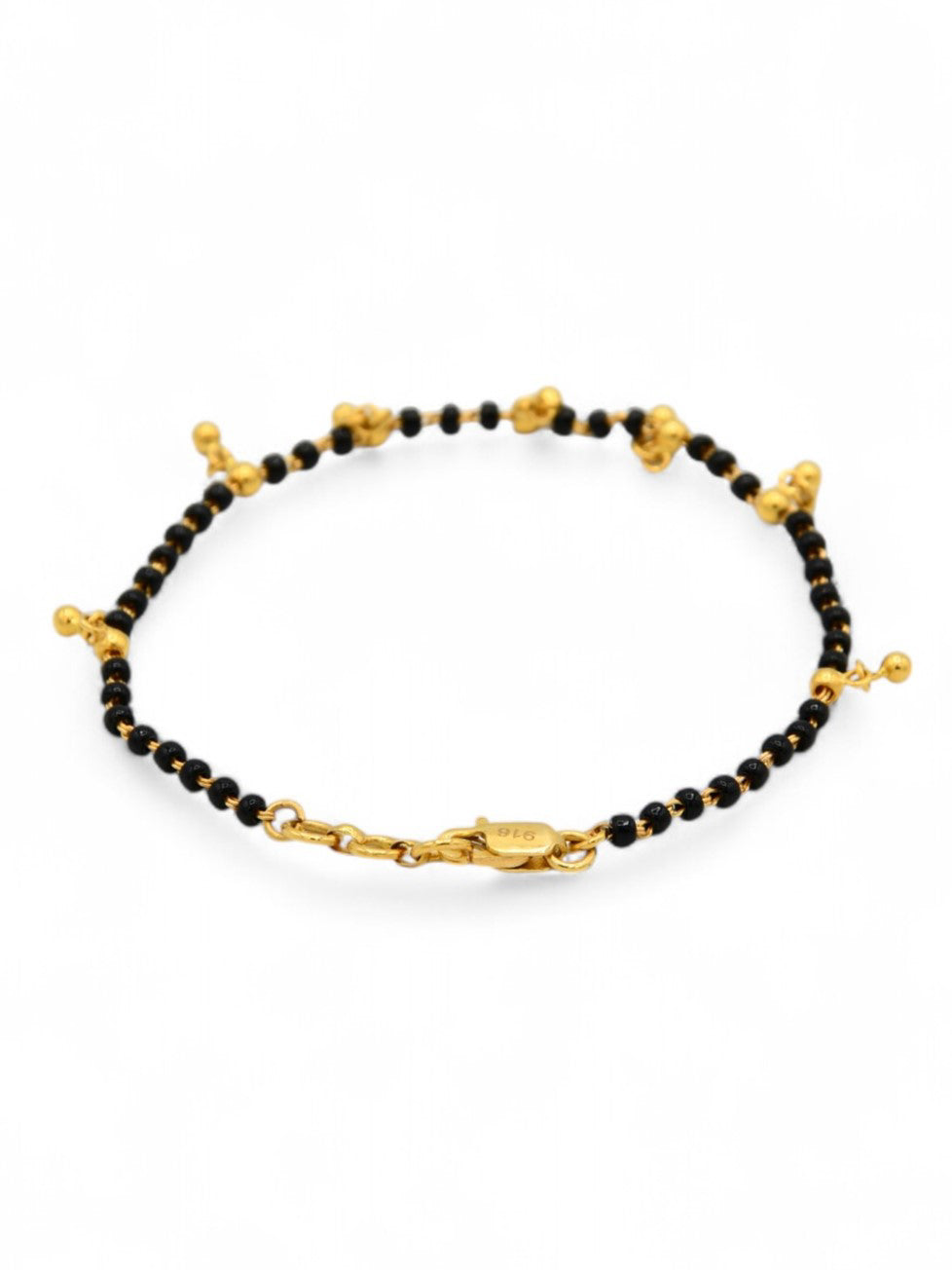 22ct Gold Ball Black Beads Ladies Bracelet - Roop Darshan
