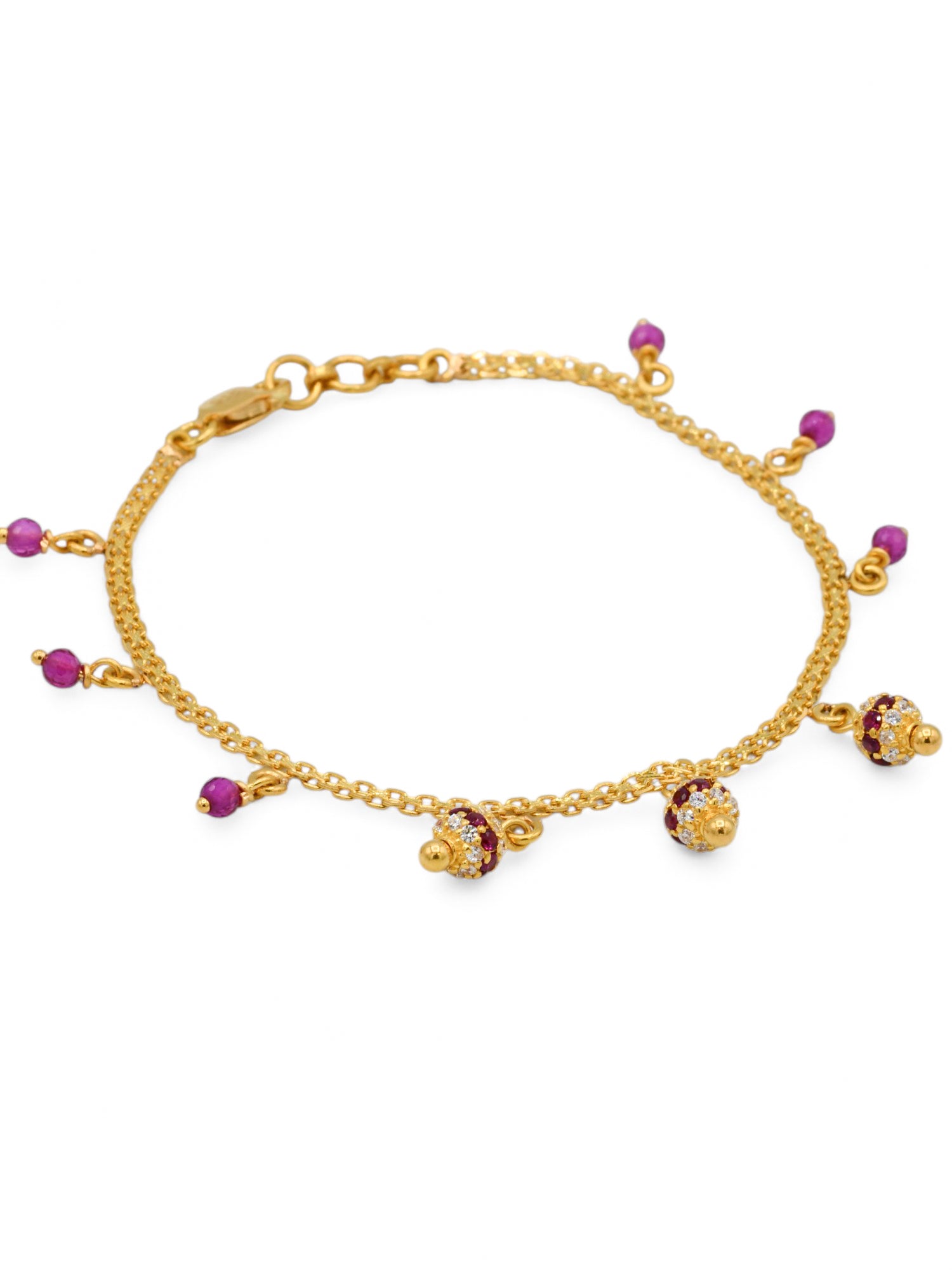 22ct Gold CZ Ball Charms Ladies Bracelet - Roop Darshan