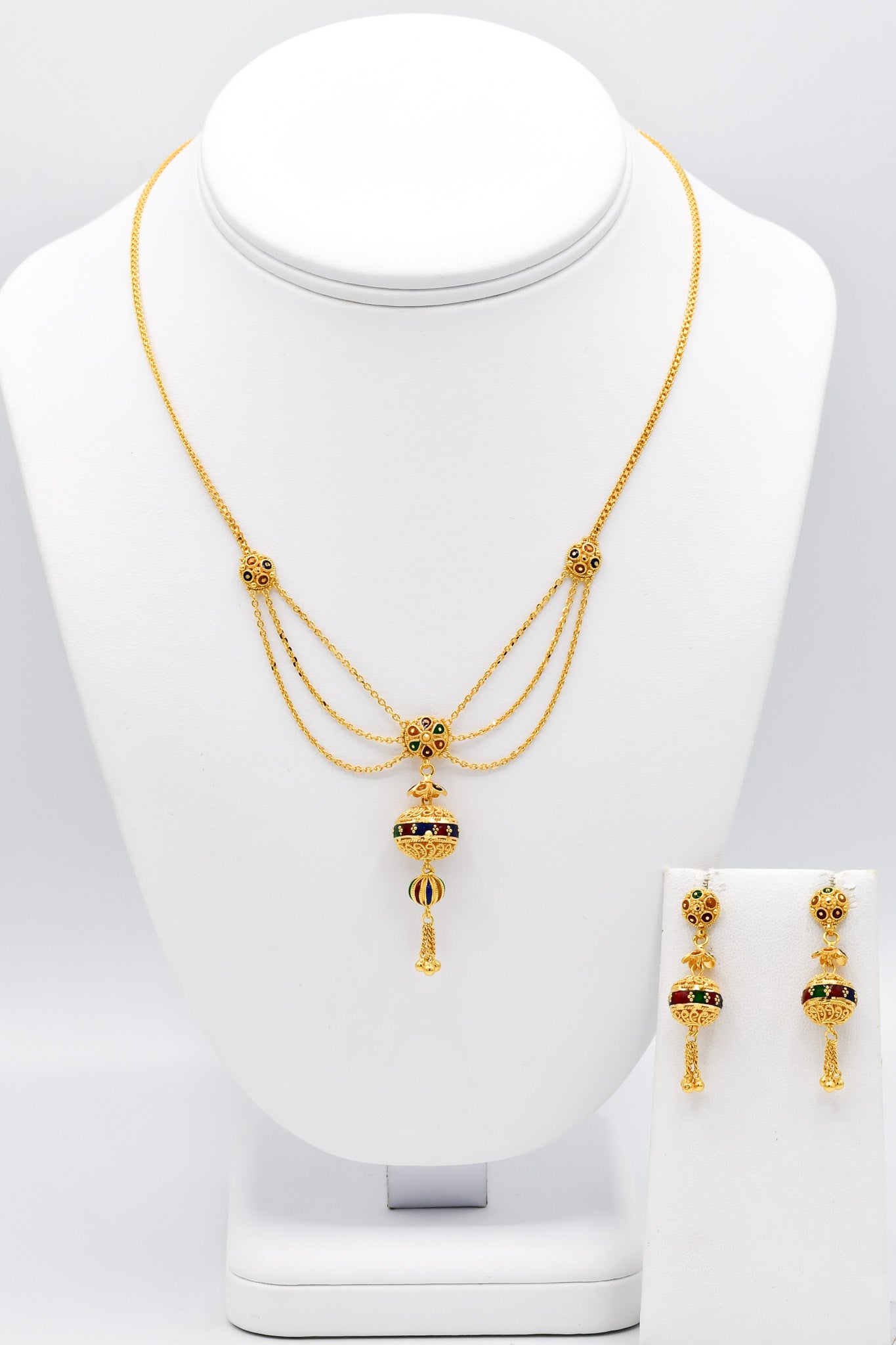 22ct Gold Mina Ball Necklace Set - Roop Darshan