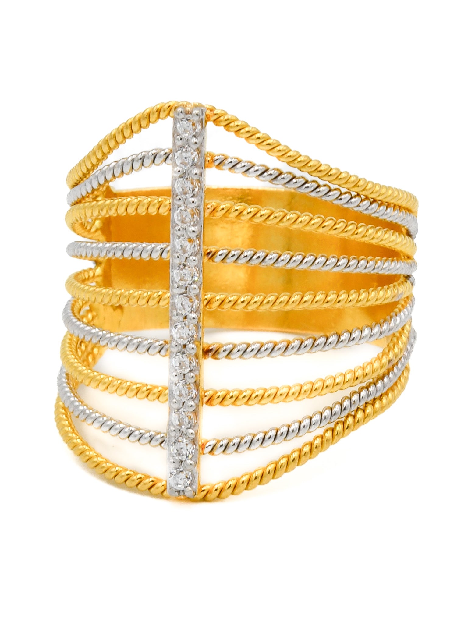 22ct Gold Two Tone CZ Ladies Ring - Roop Darshan