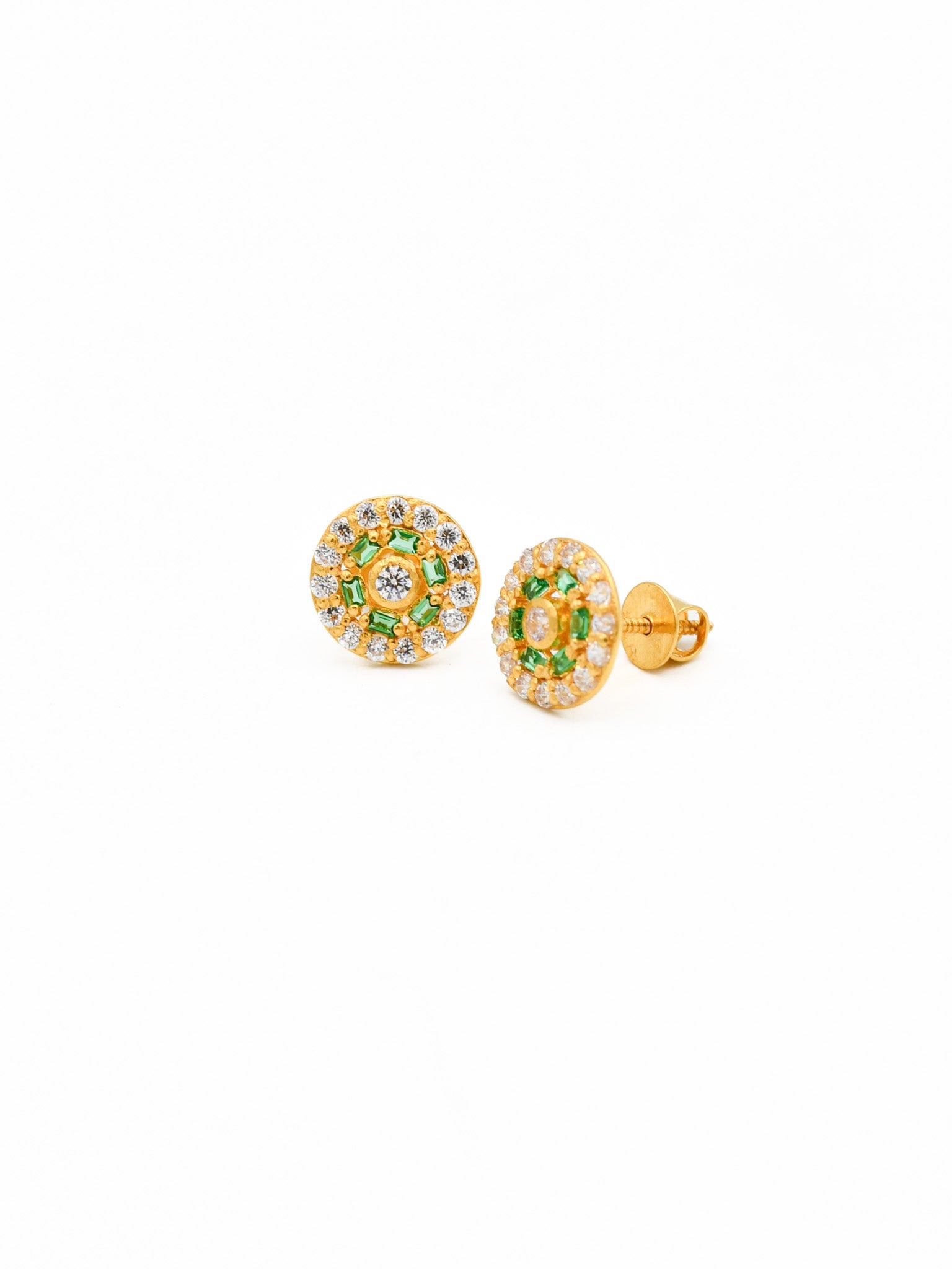 22ct Gold Green CZ Stud Earrings - Roop Darshan