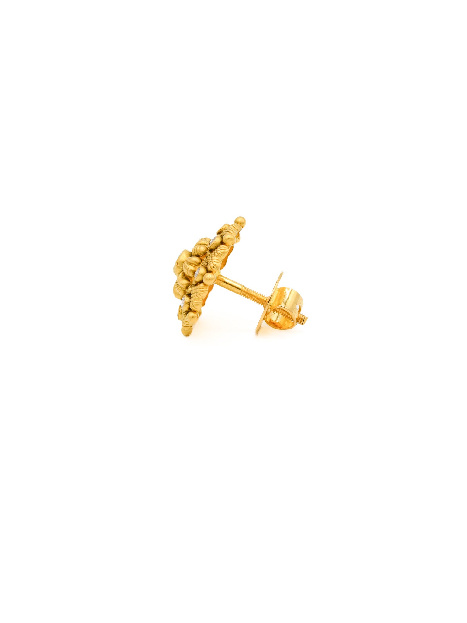 22ct Gold Green CZ Antique Stud Earrings - Roop Darshan