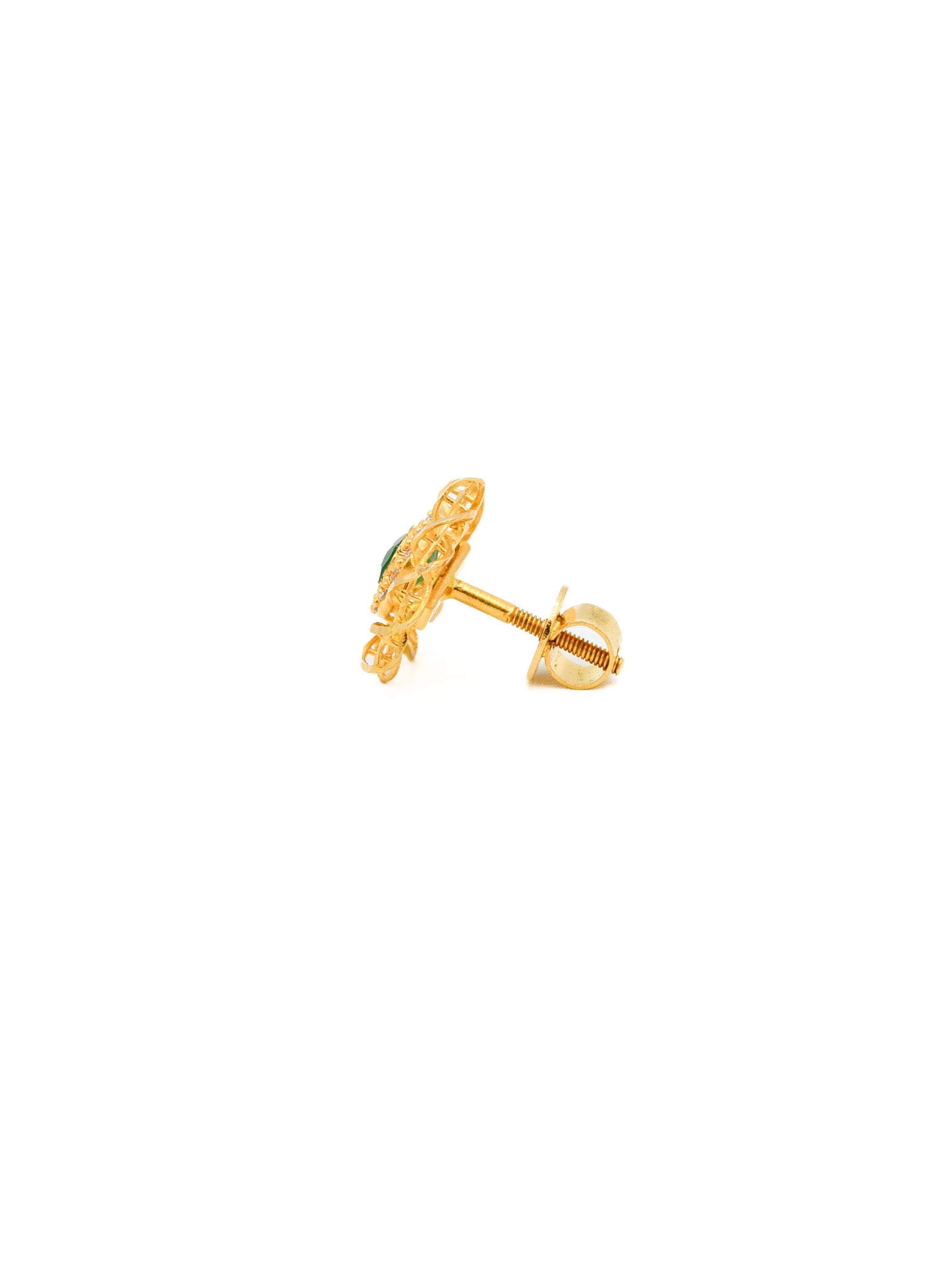 22ct Gold Green CZ Stud Earrings - Roop Darshan