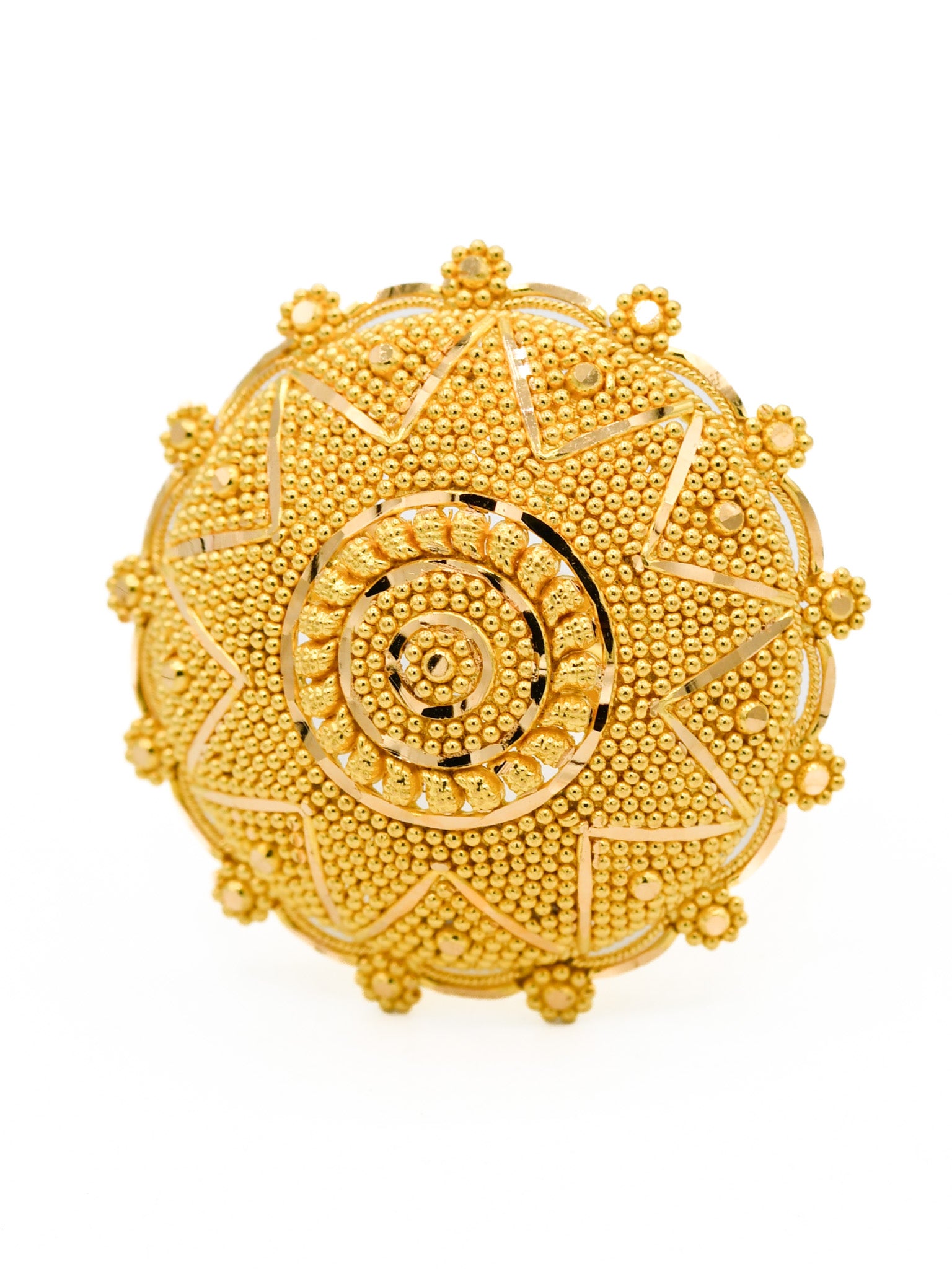 22ct Gold Filigree Round Top Adjustable Ring - Roop Darshan