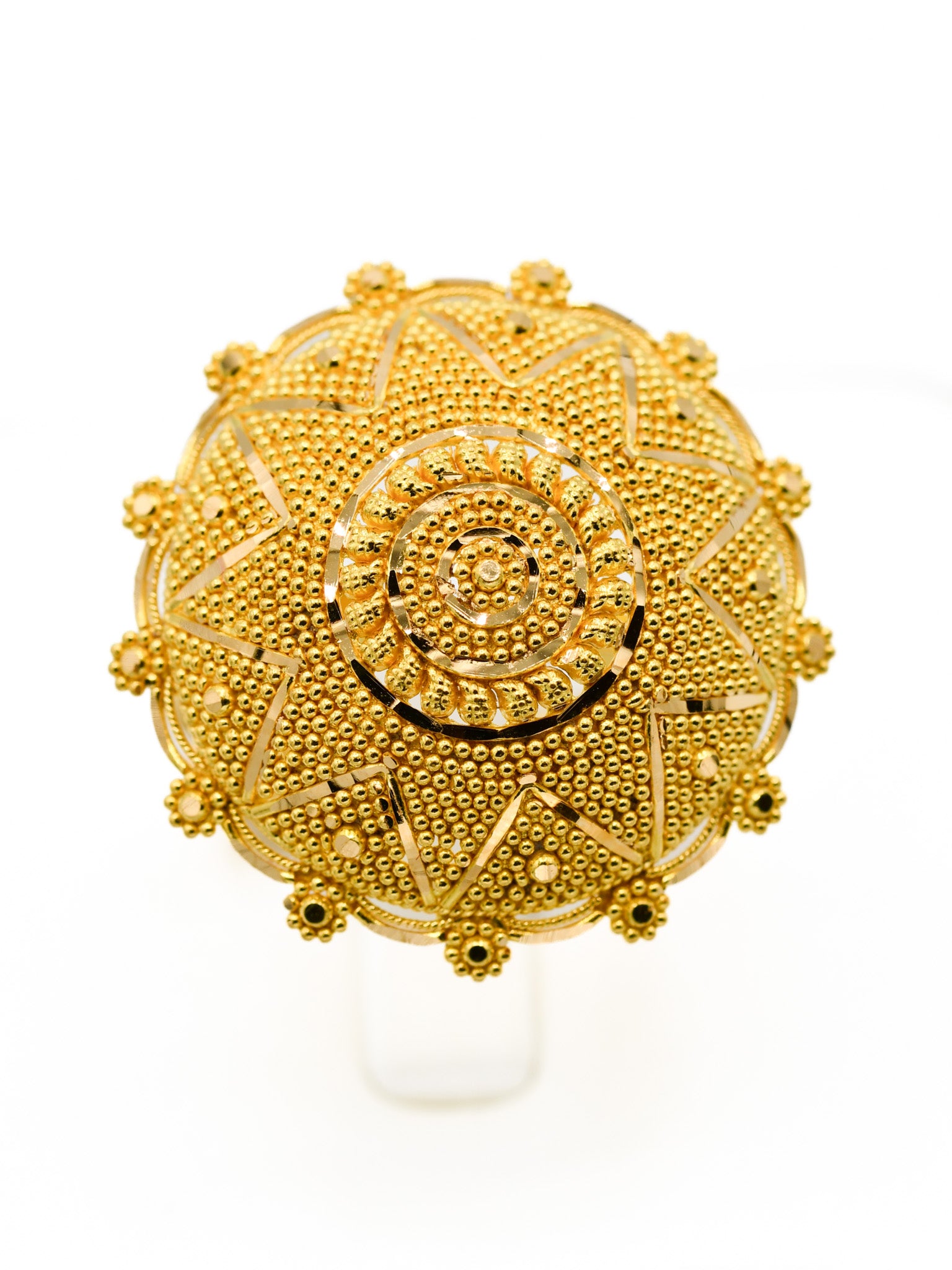 22ct Gold Filigree Round Top Adjustable Ring - Roop Darshan
