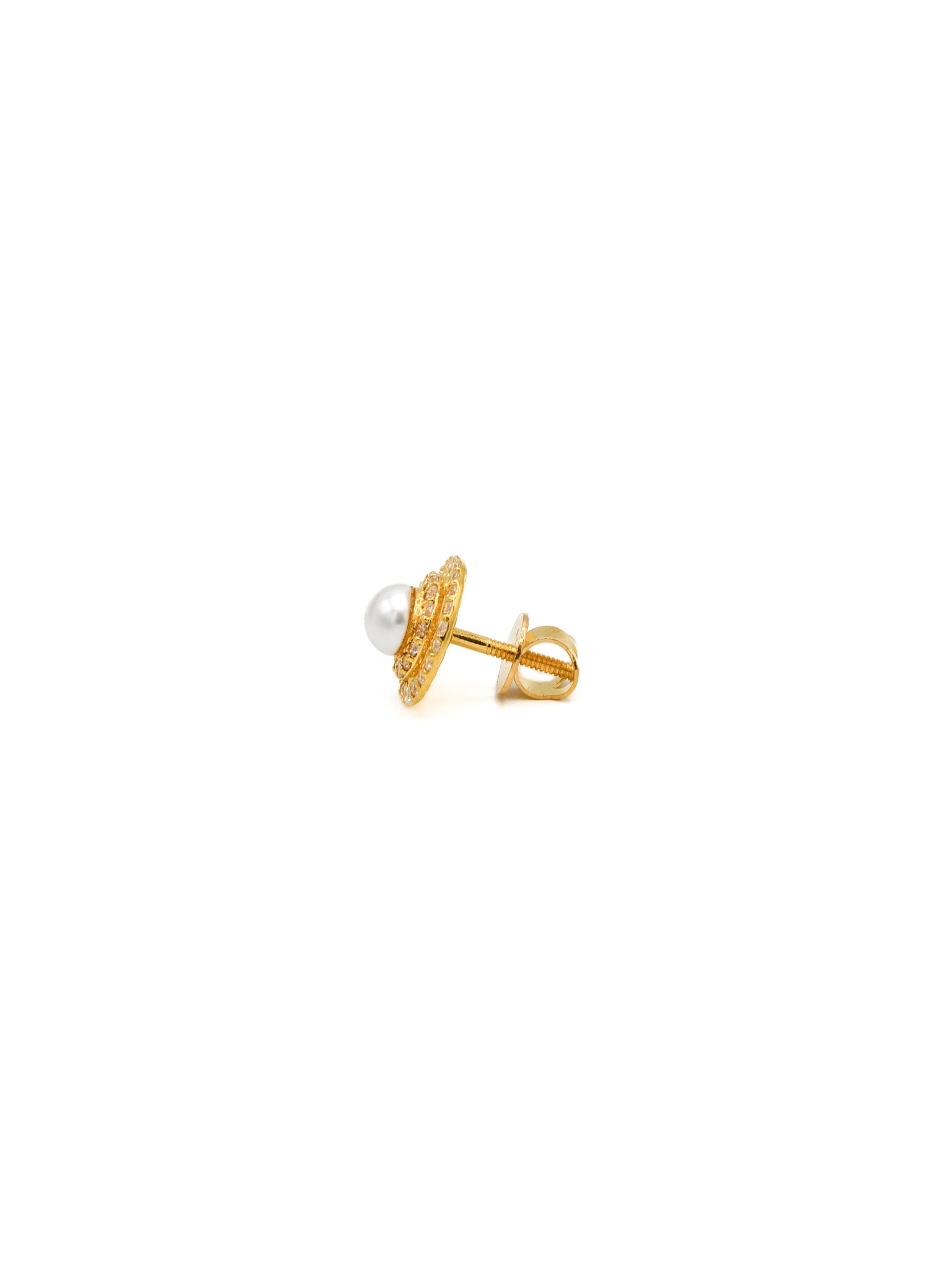22ct Gold CZ Pearl Stud Earrings - Roop Darshan