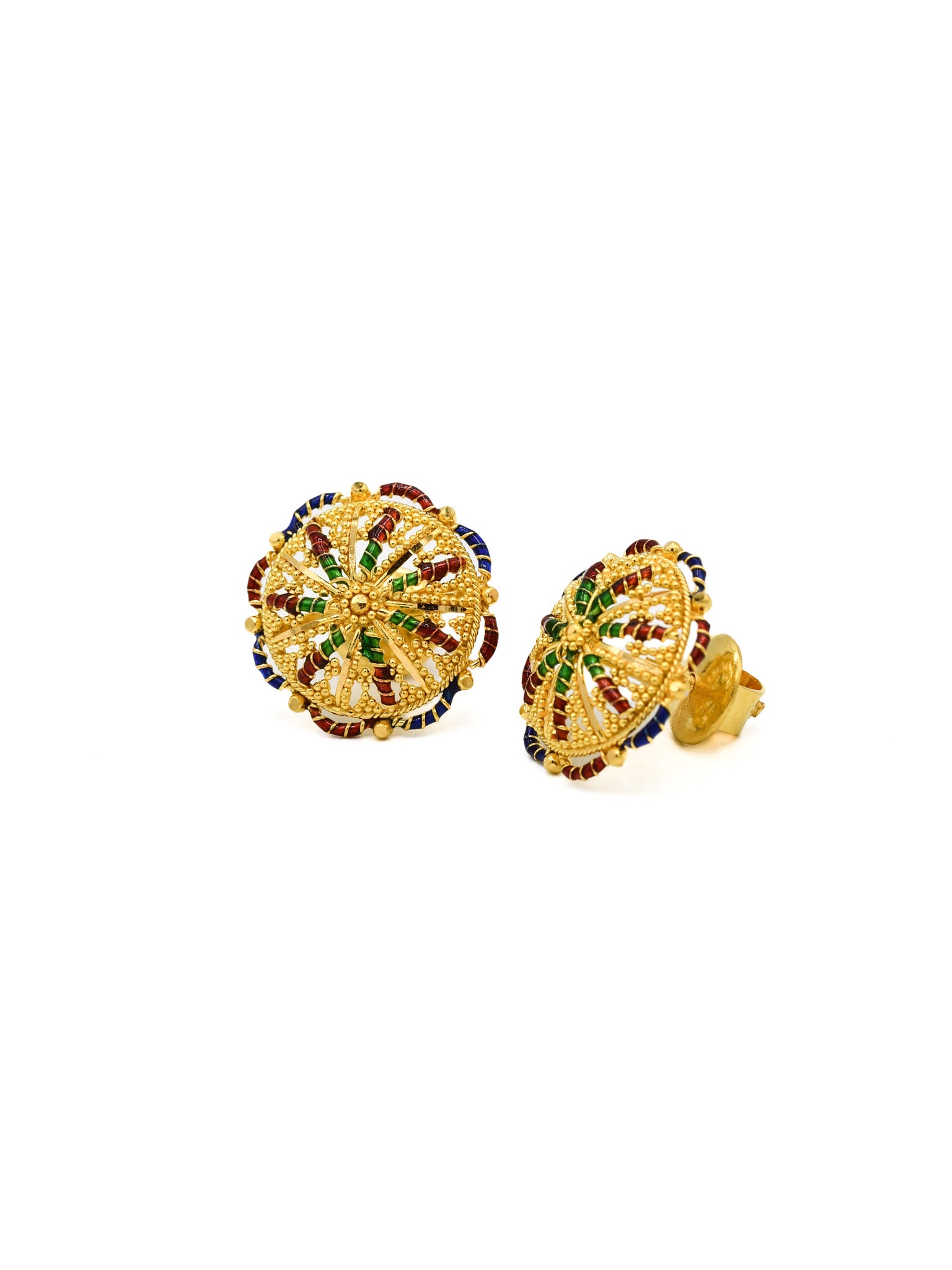22ct Gold Minakari Stud Earrings - Roop Darshan