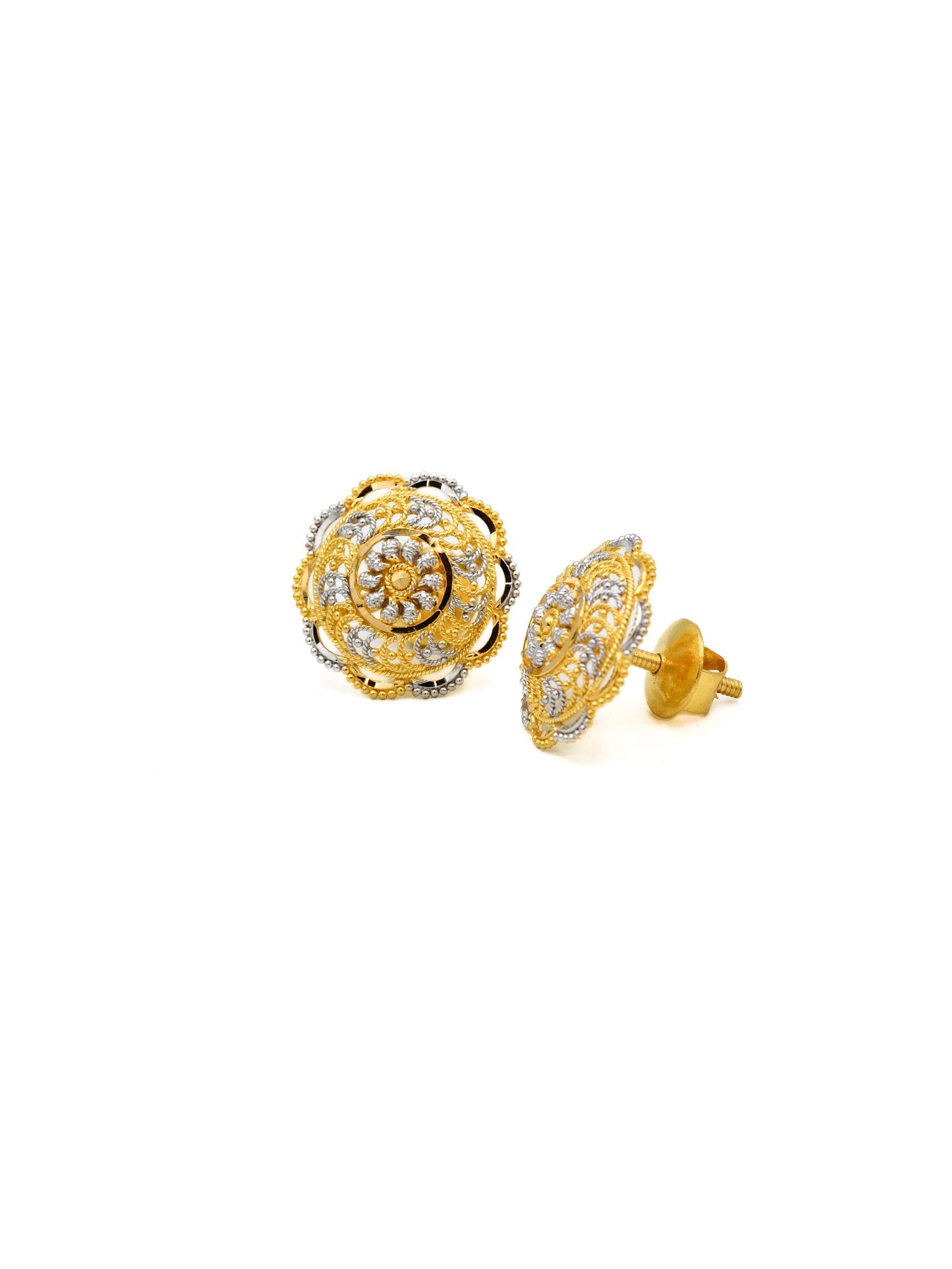 22ct Gold Two Tone Stud Earrings - Roop Darshan