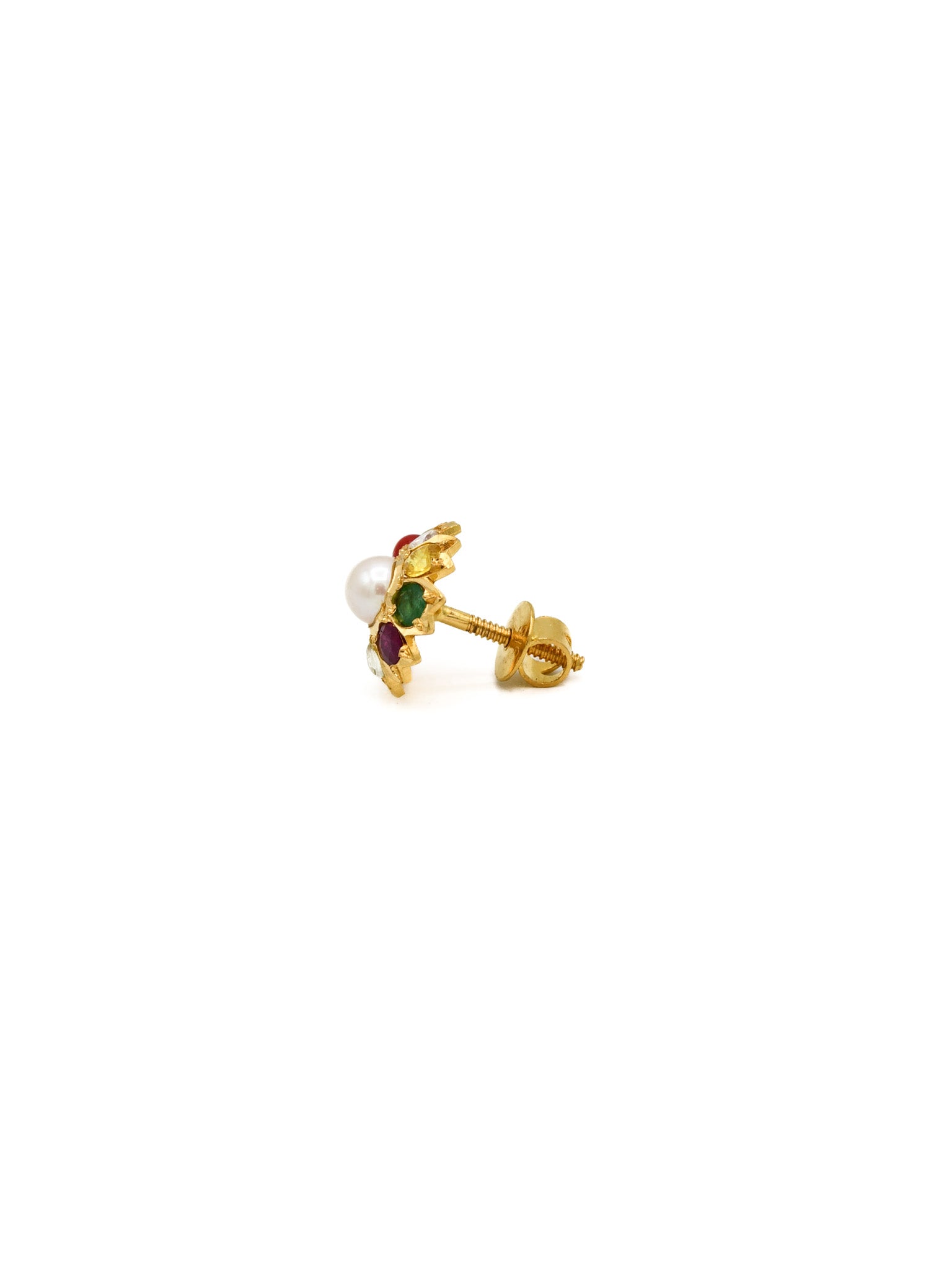 22ct Gold Navratna Stud Earrings - Roop Darshan