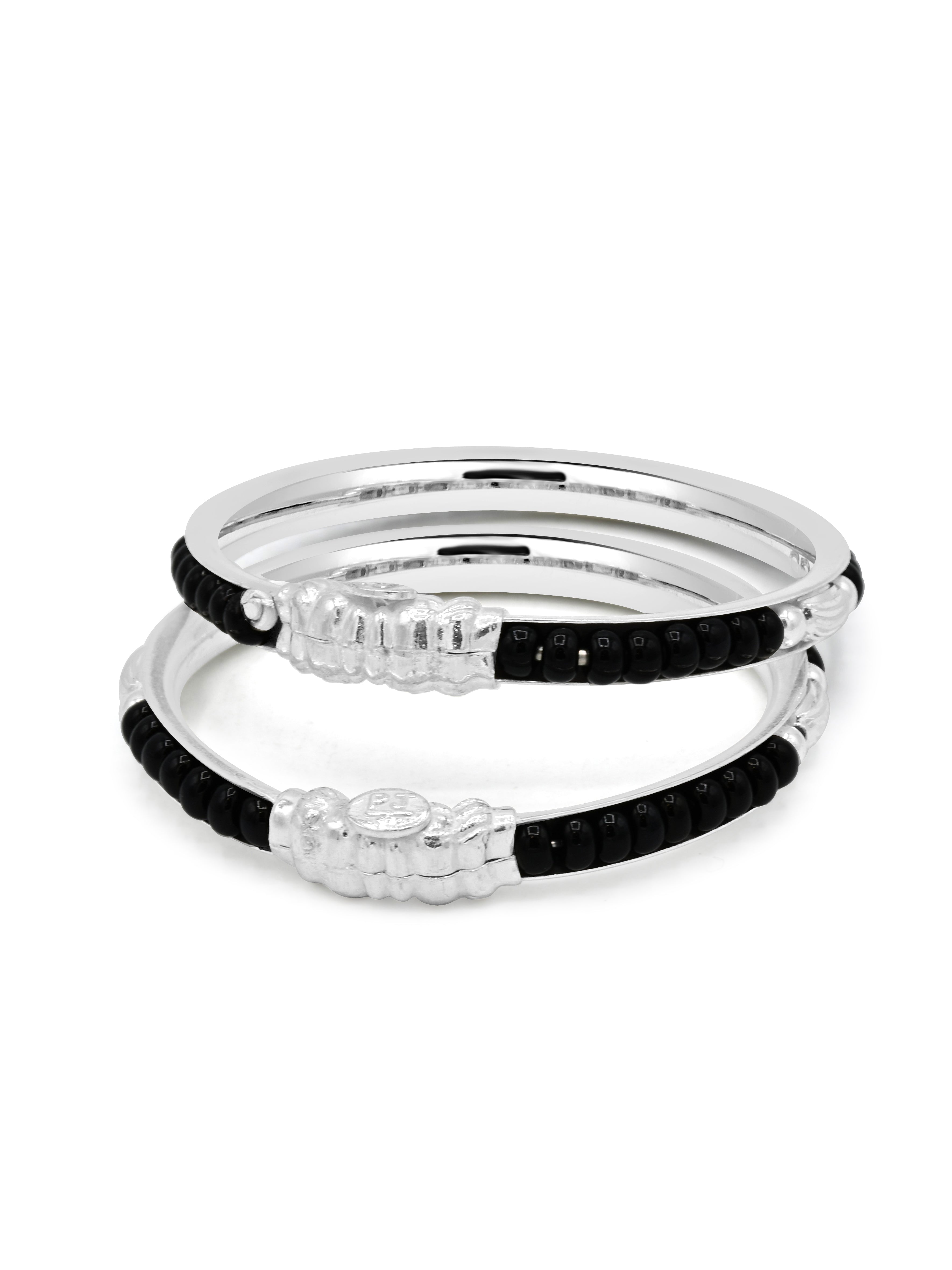 Silver Black Beads Pair Baby Bangle - Roop Darshan
