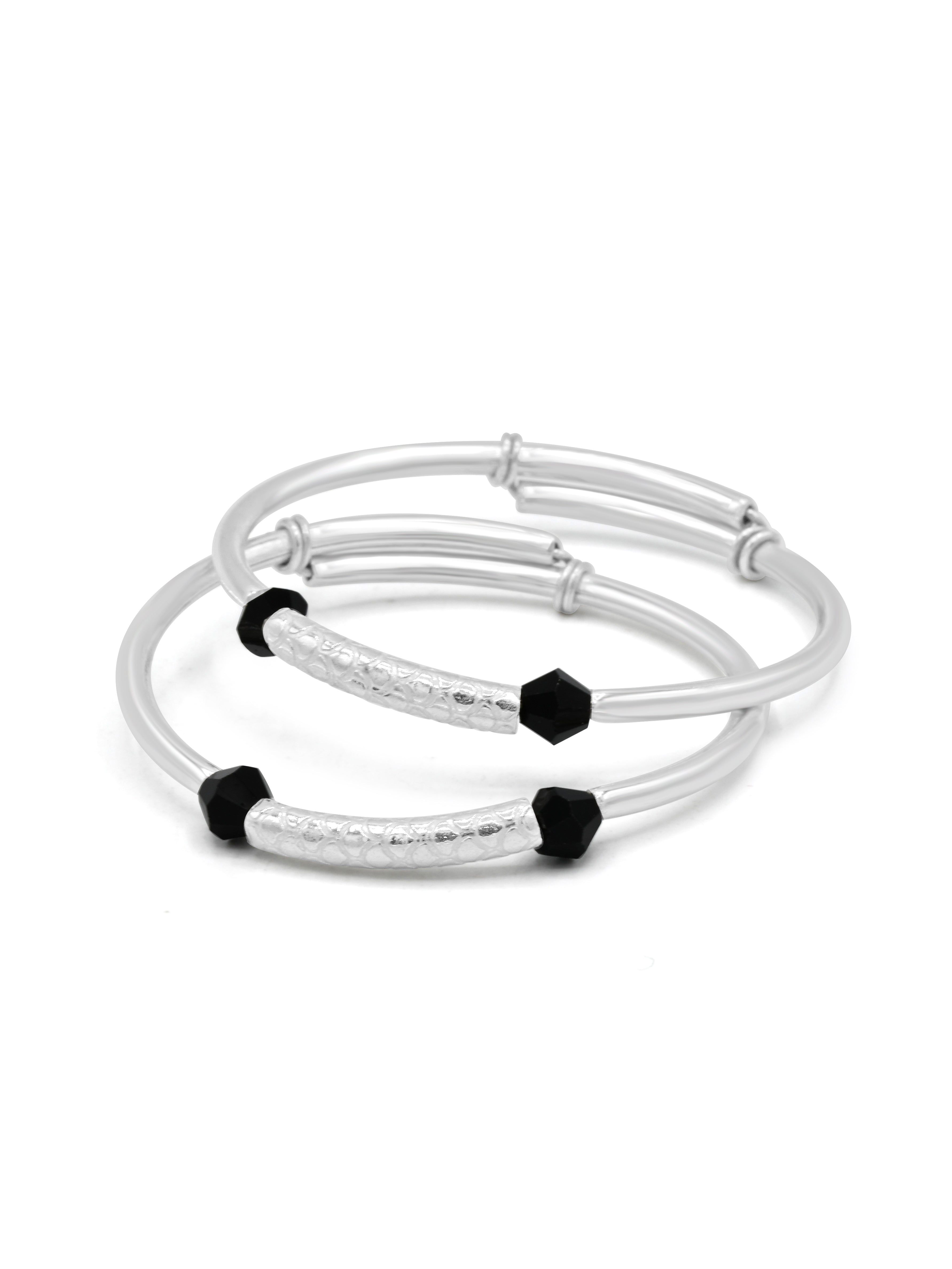 Silver Black Beads Pair Adjustable Baby Bangle - Roop Darshan