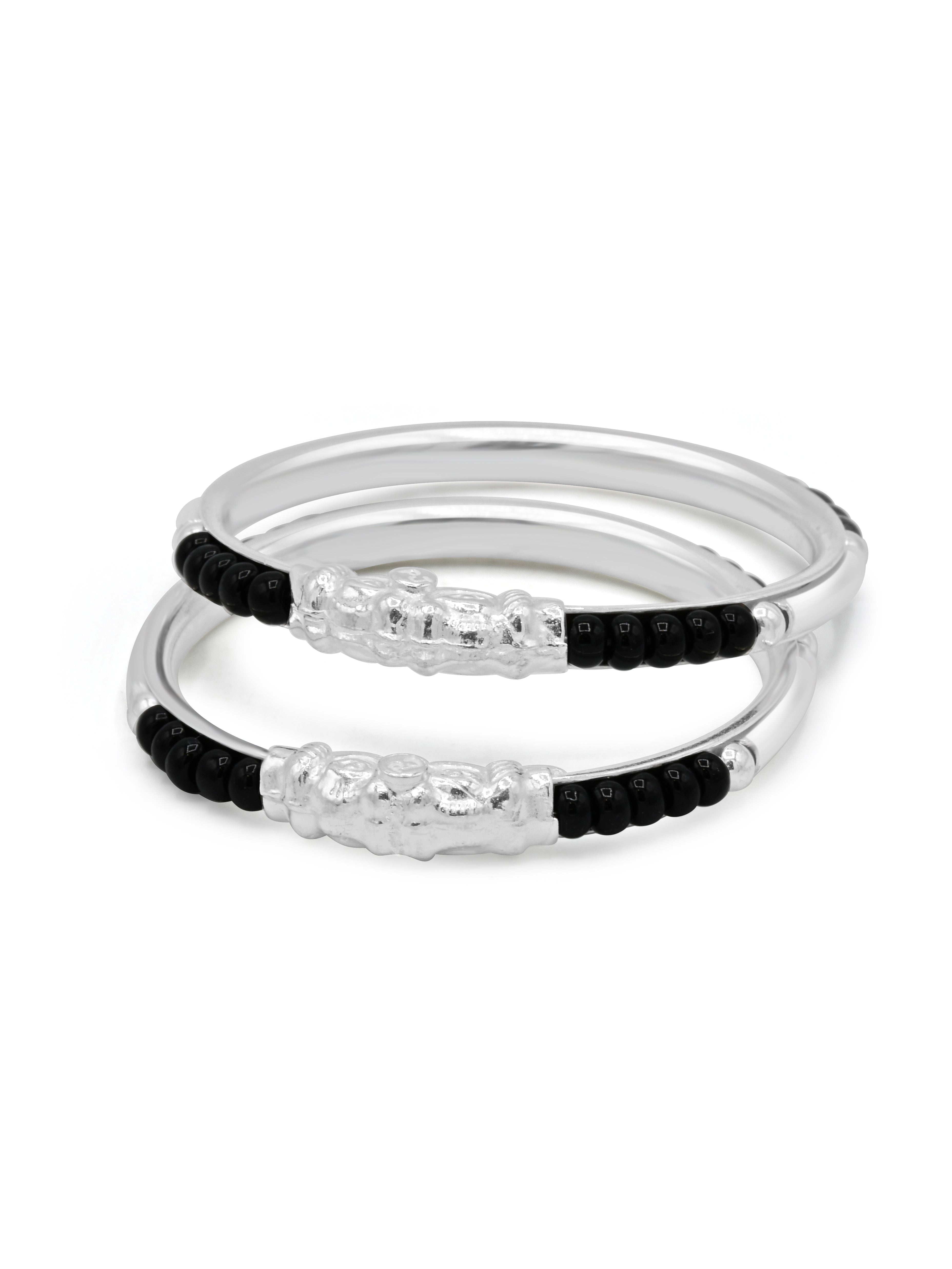 Silver Black Beads Pair Baby Bangle - Roop Darshan