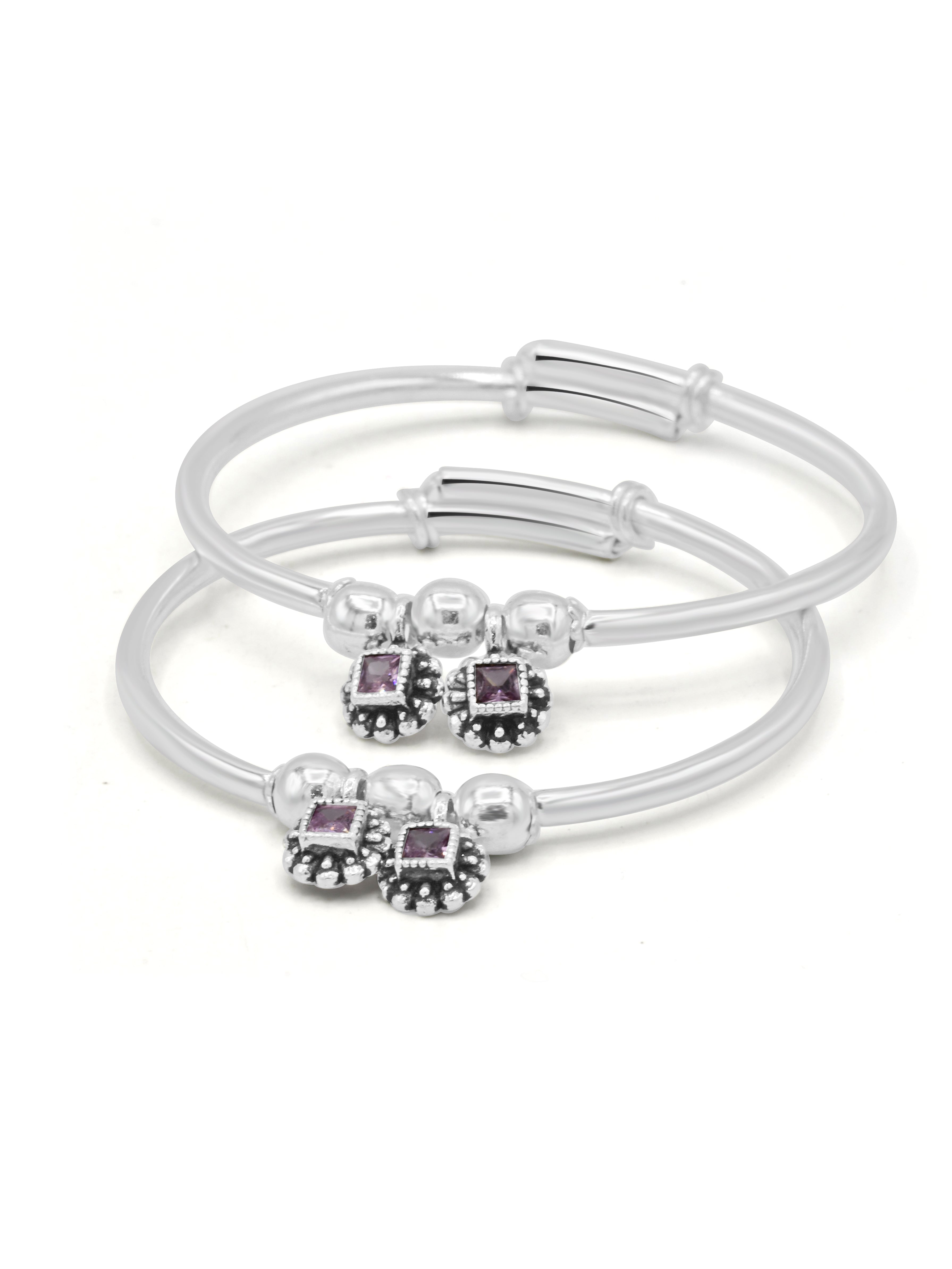 Silver Pair Adjustable Baby Bangle - Roop Darshan