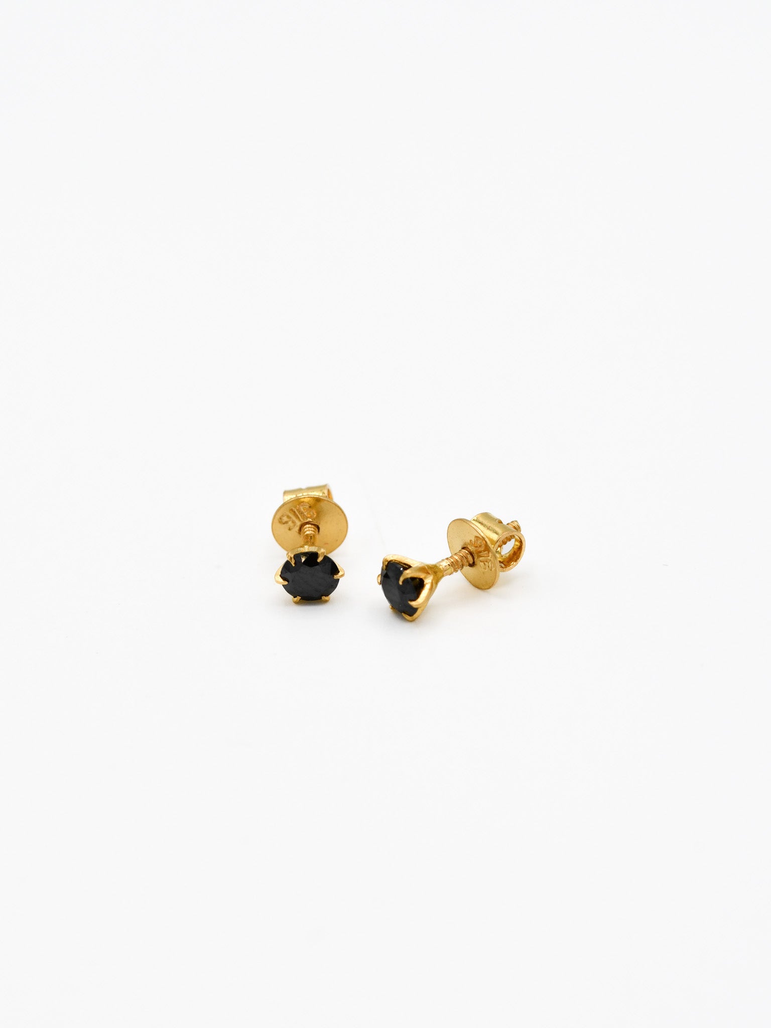 22ct Gold Black CZ Stud Earrings - Roop Darshan
