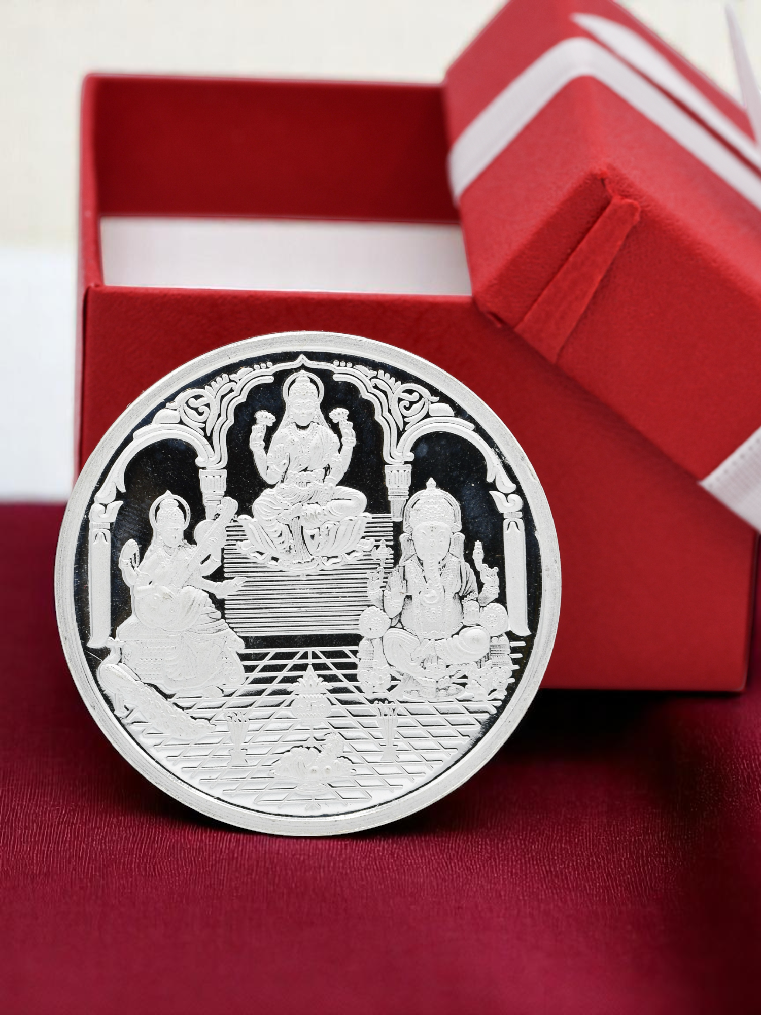 100 Grams Silver Laxmiji, Saraswati & Ganesha Coin