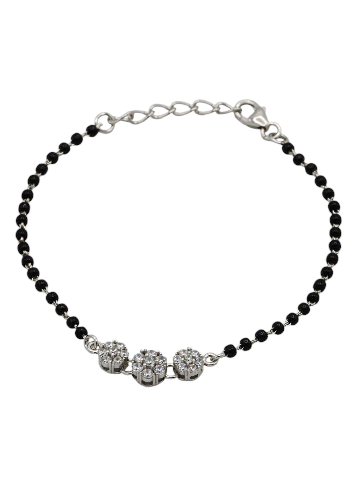 Sterling Silver CZ Black Beads Ladies Bracelet