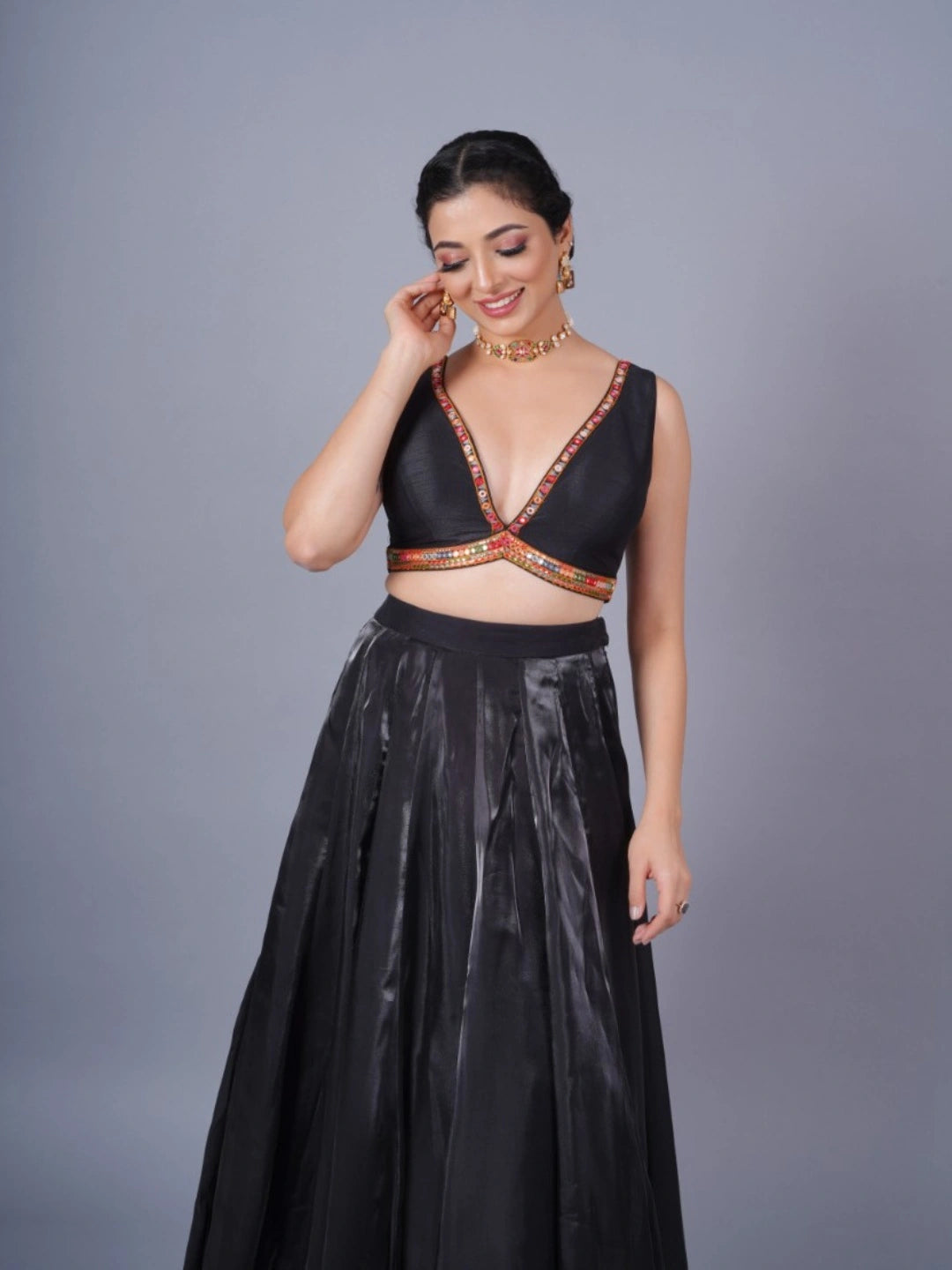 Silk Embroidered Mirror Work Blouse - Roop Darshan