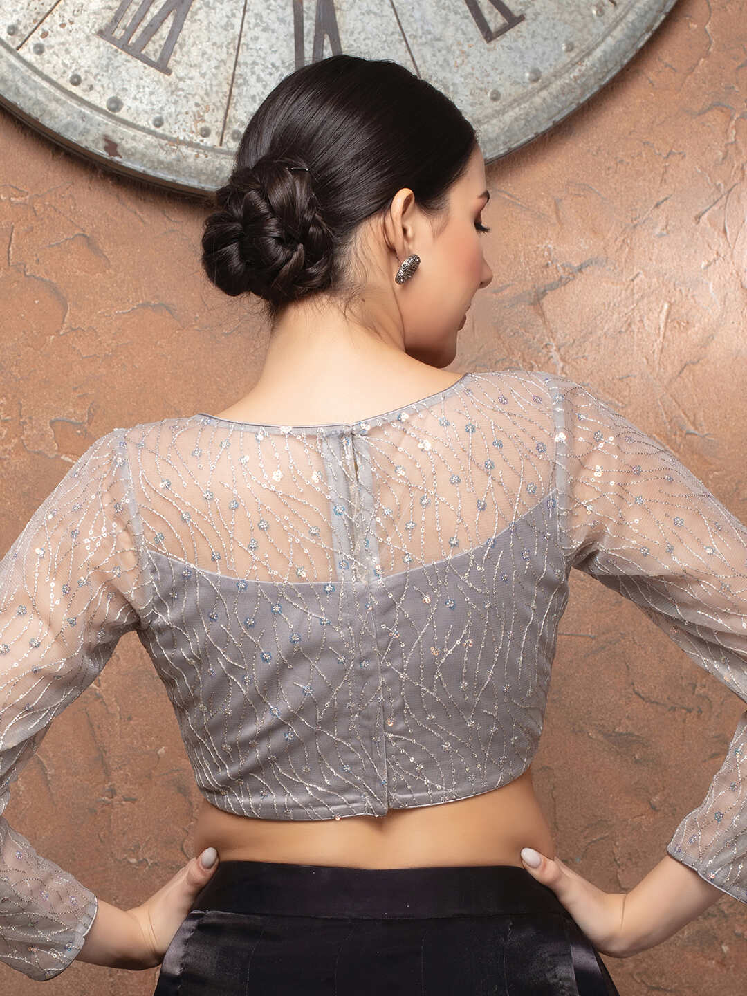 Net Sequin Embroidered Saree Blouse - Roop Darshan