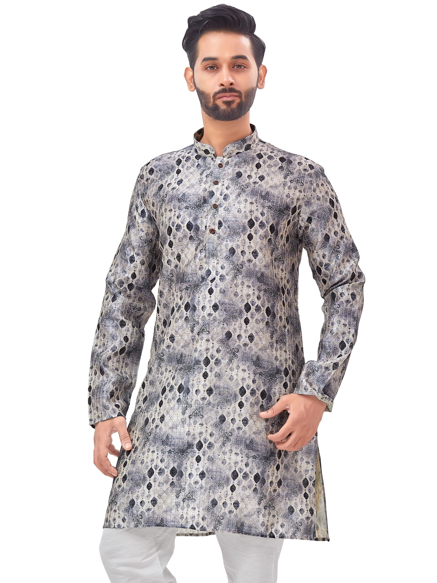 Mens Silk Printed Kurta - Roop Darshan