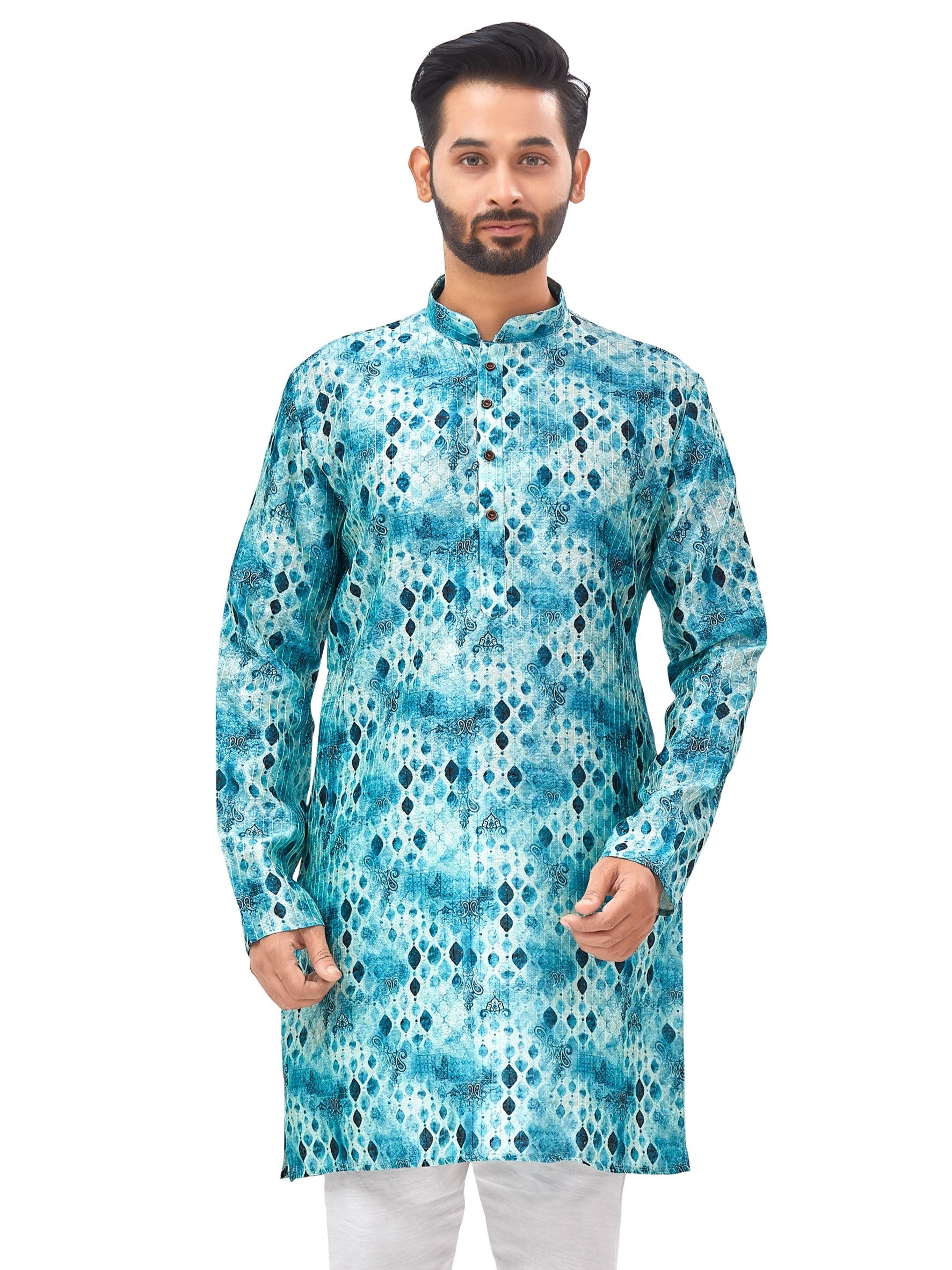 Mens Silk Printed Kurta - Roop Darshan