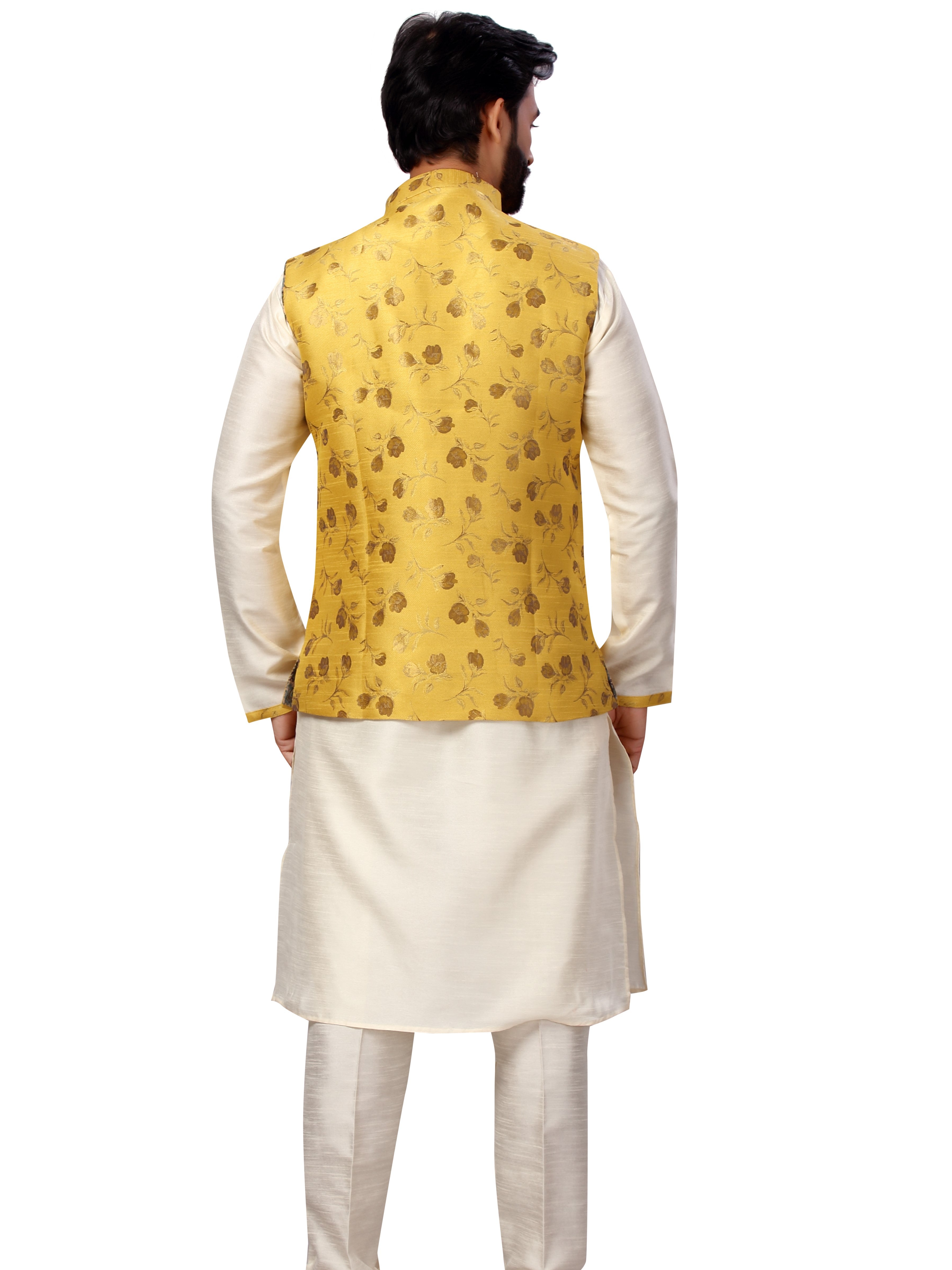 Silk Kurta Payjama With Brocade Jacket - Roop Darshan