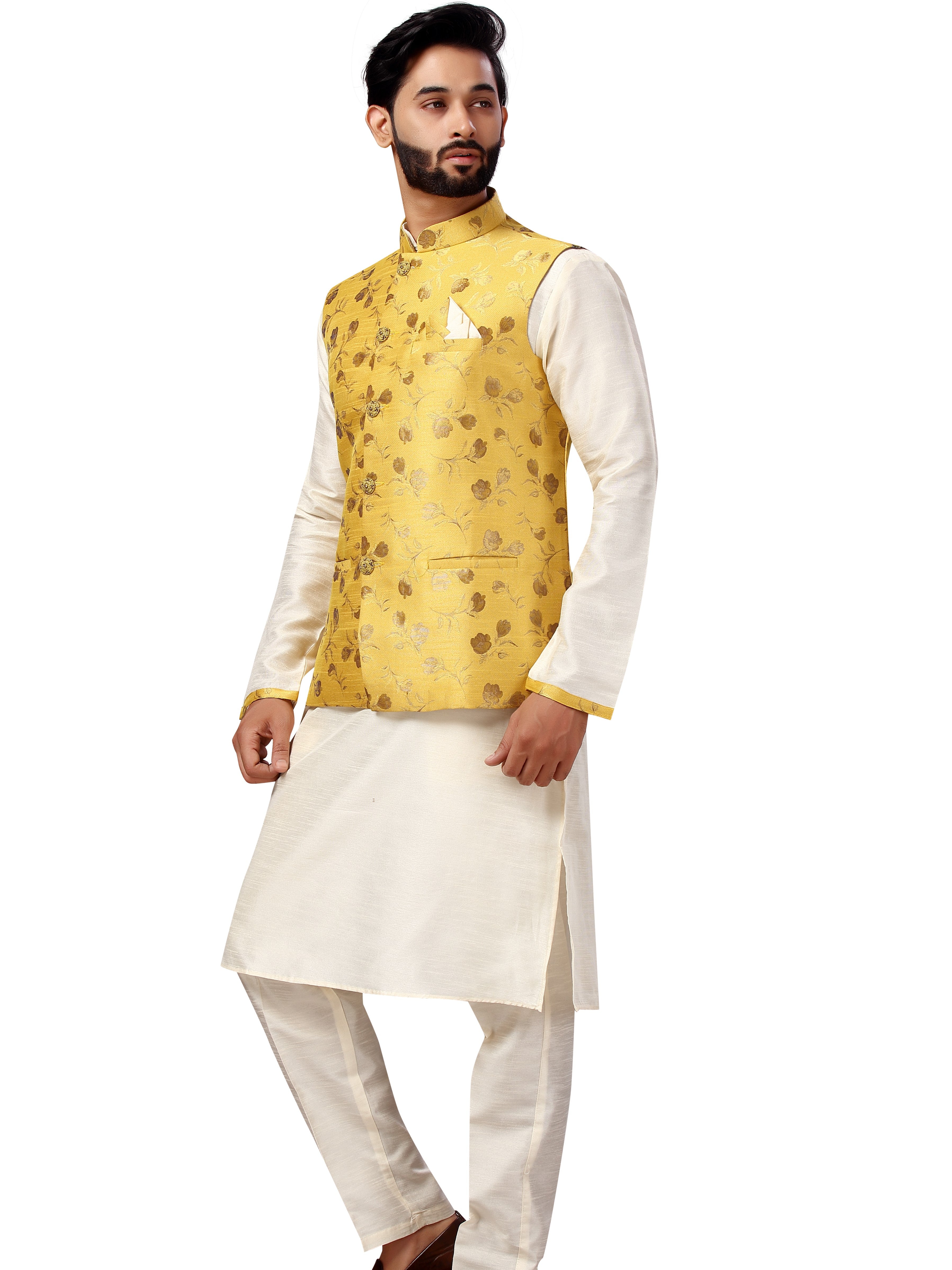 Silk Kurta Payjama With Brocade Jacket - Roop Darshan