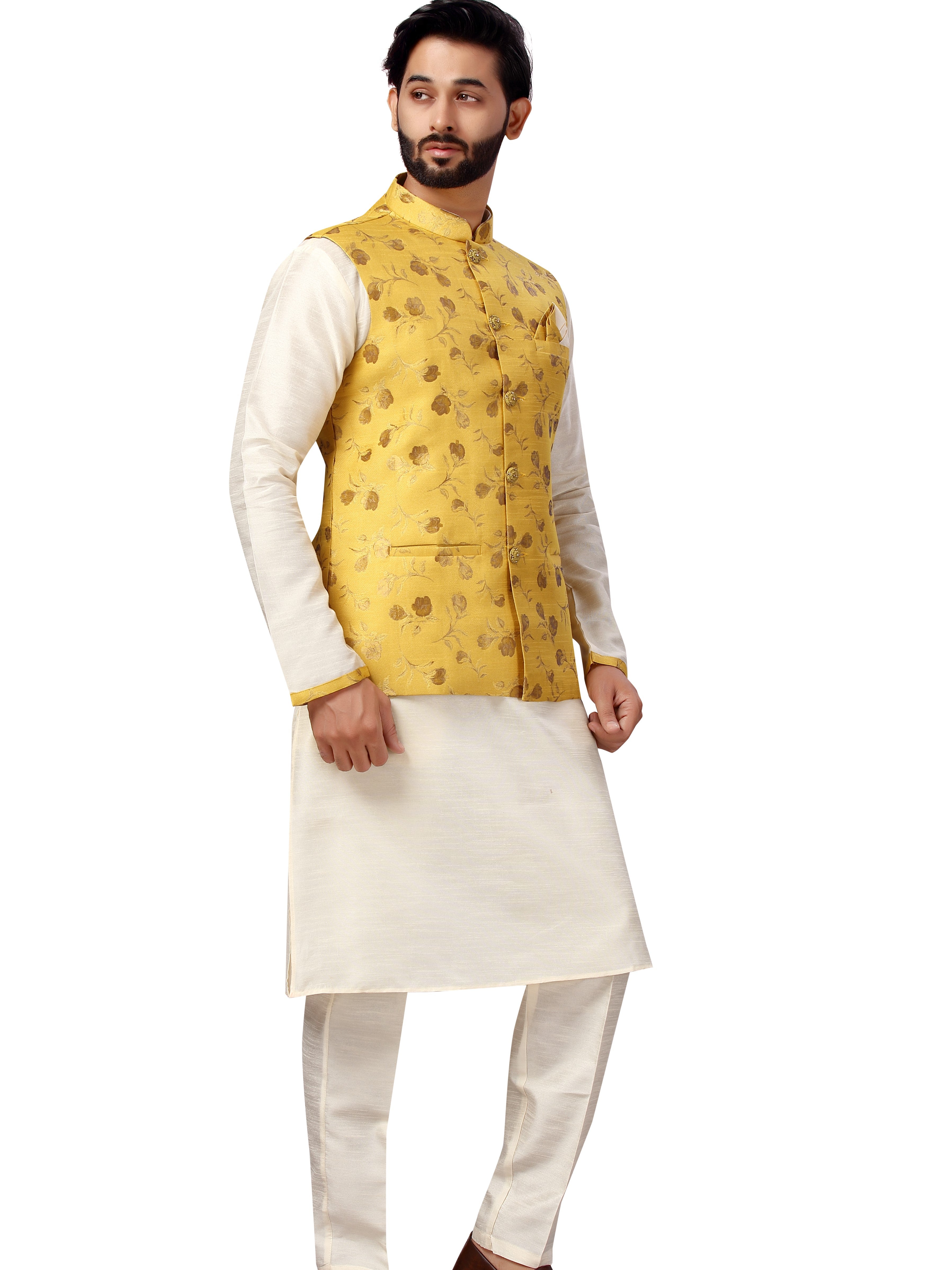 Silk Kurta Payjama With Brocade Jacket - Roop Darshan