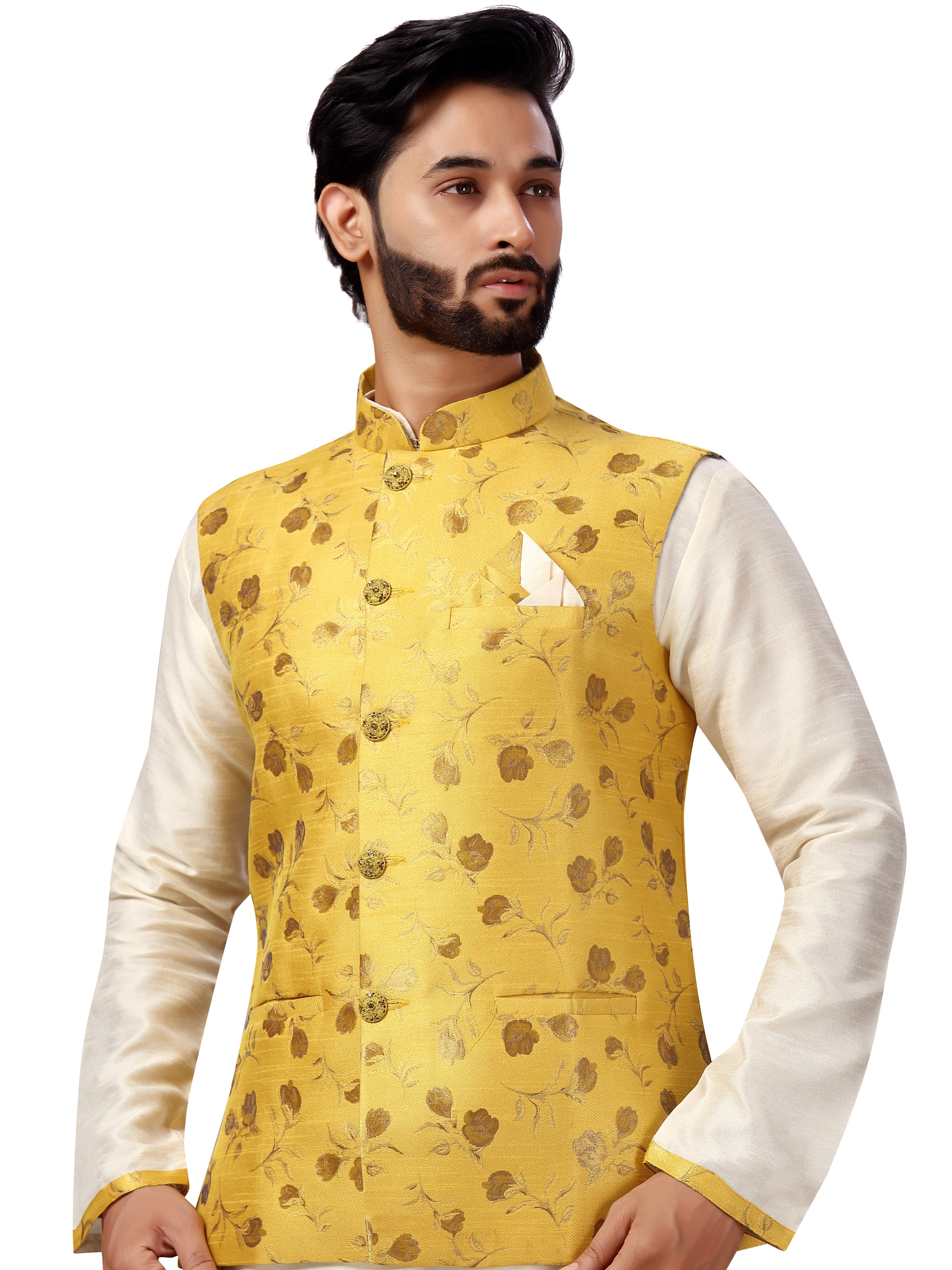 Silk Kurta Payjama With Brocade Jacket - Roop Darshan