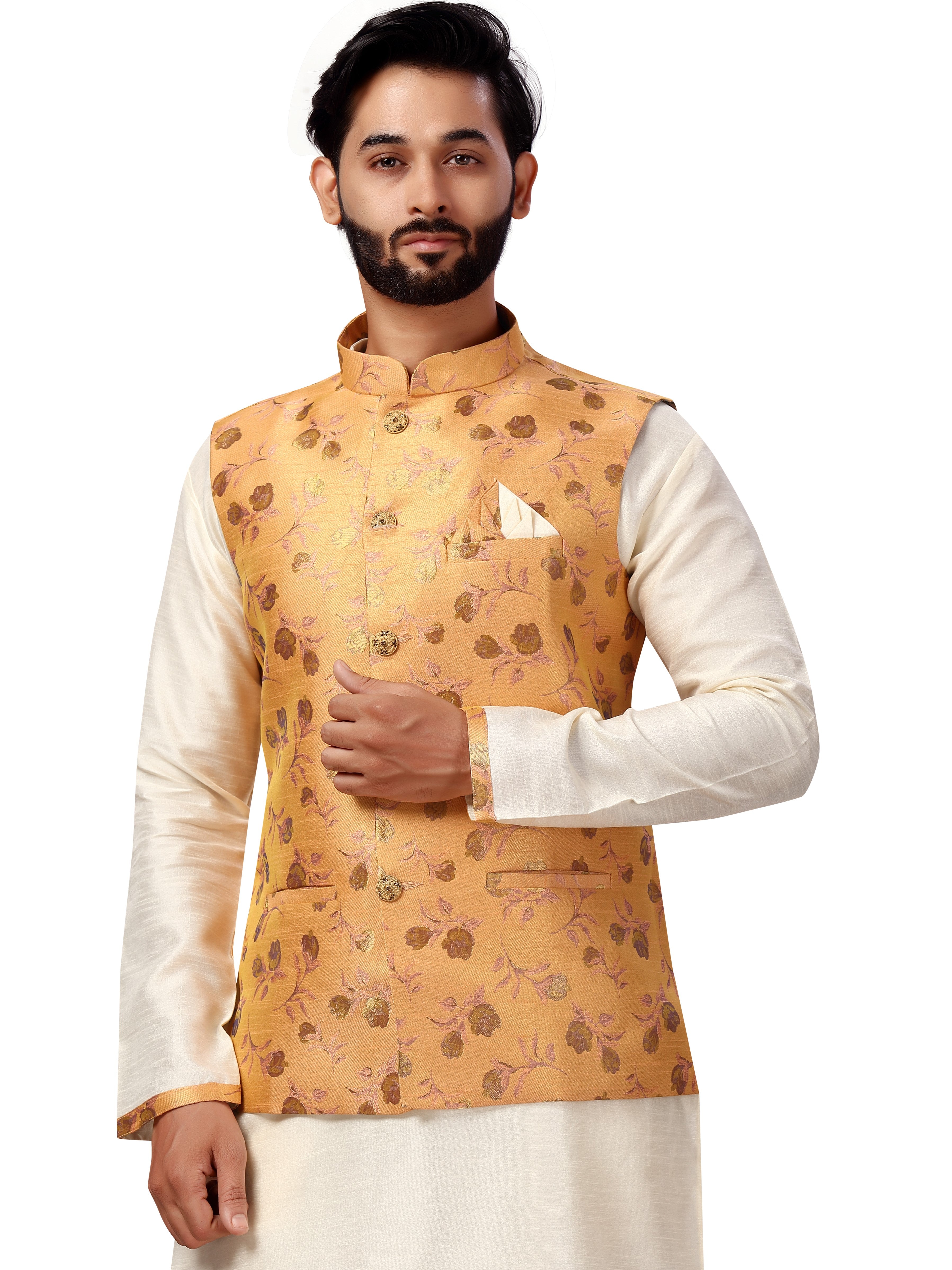 Silk Kurta Payjama With Brocade Jacket - Roop Darshan